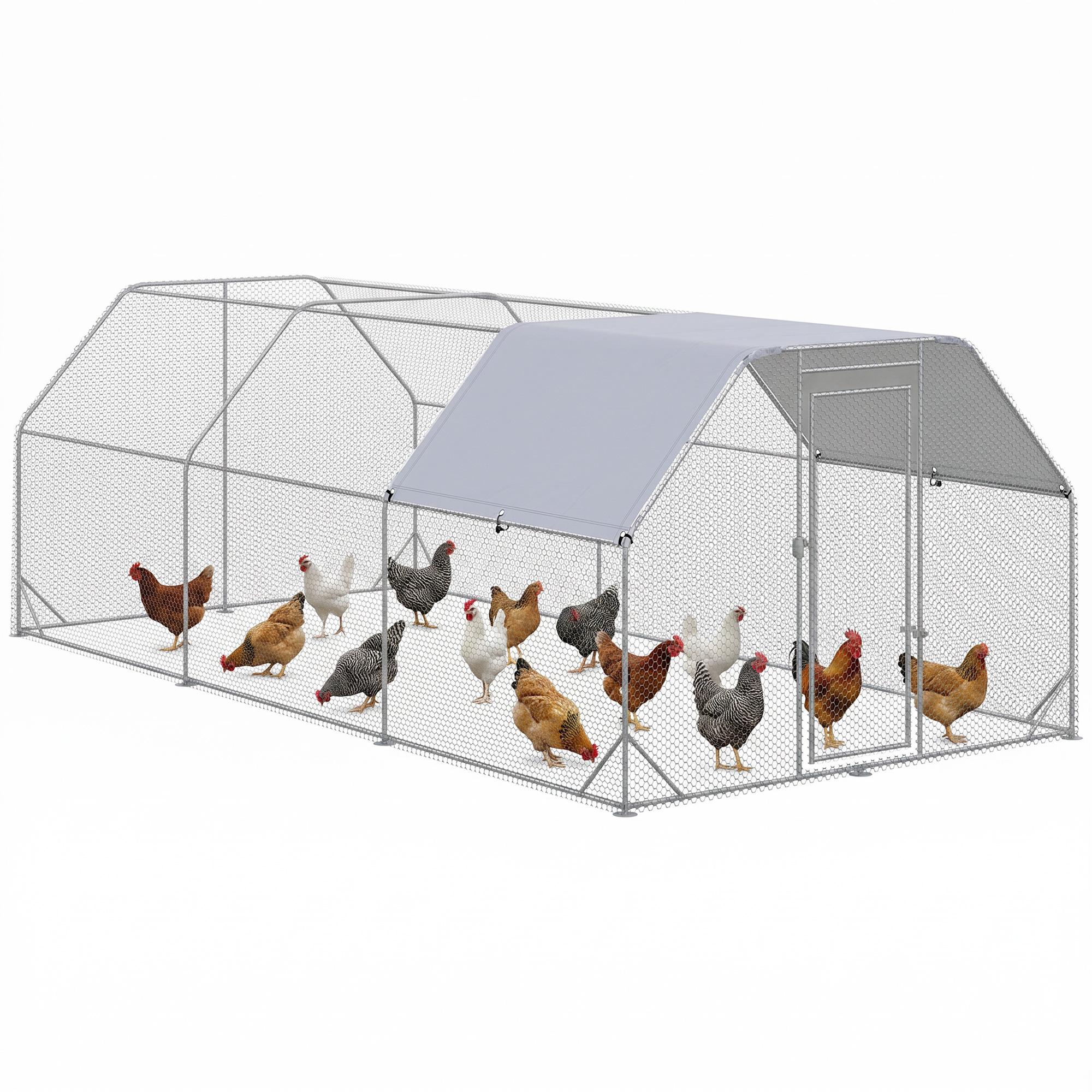 Silver Galvanized Poultry Enclosure with Cover, 9.2' x 18.7'