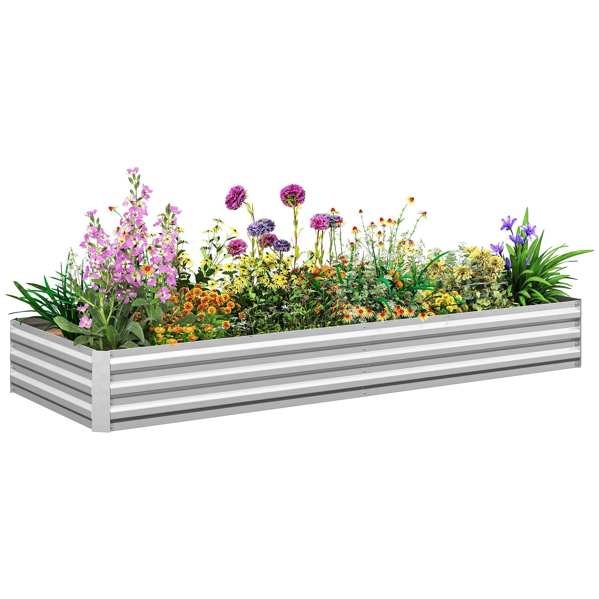 8x3 Galvanized Planter, Silver Metal Raised Garden Bed