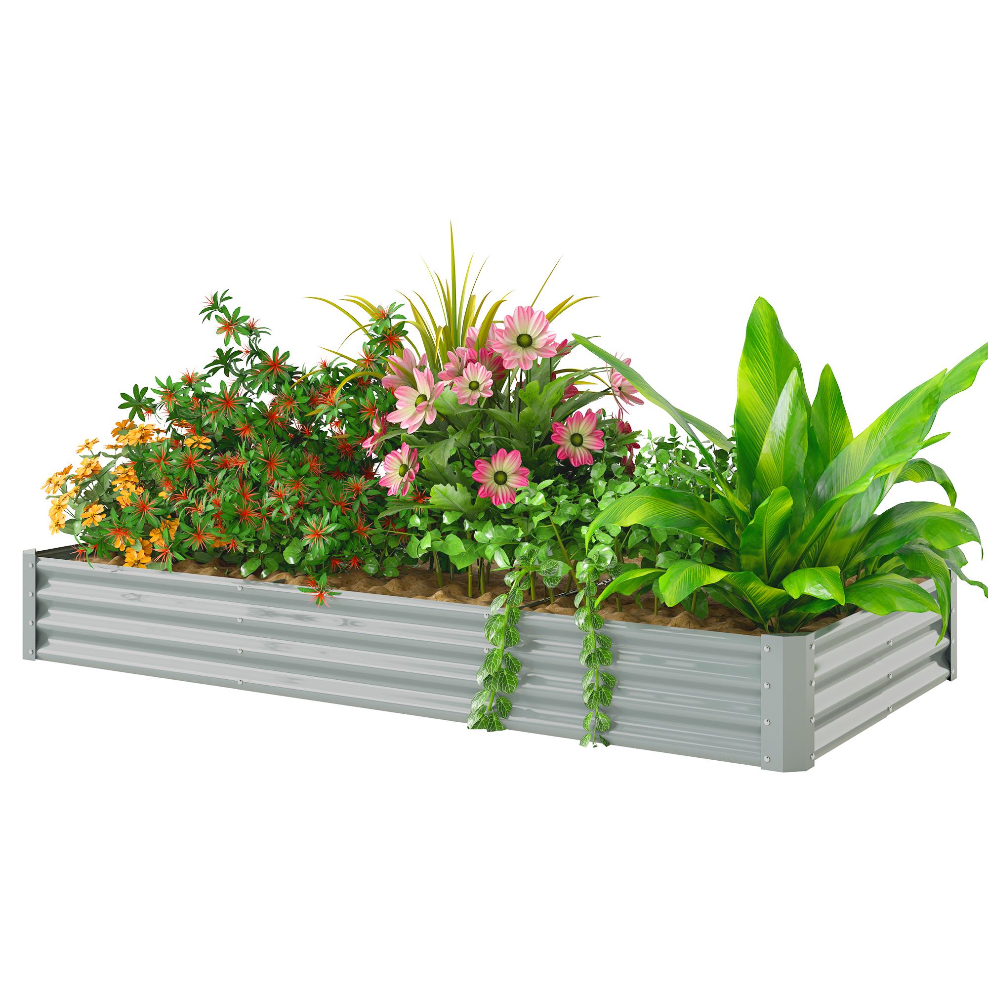 Silver 8x4 Raised Bed, Galvanized Steel Planter for Outdoor Growing
