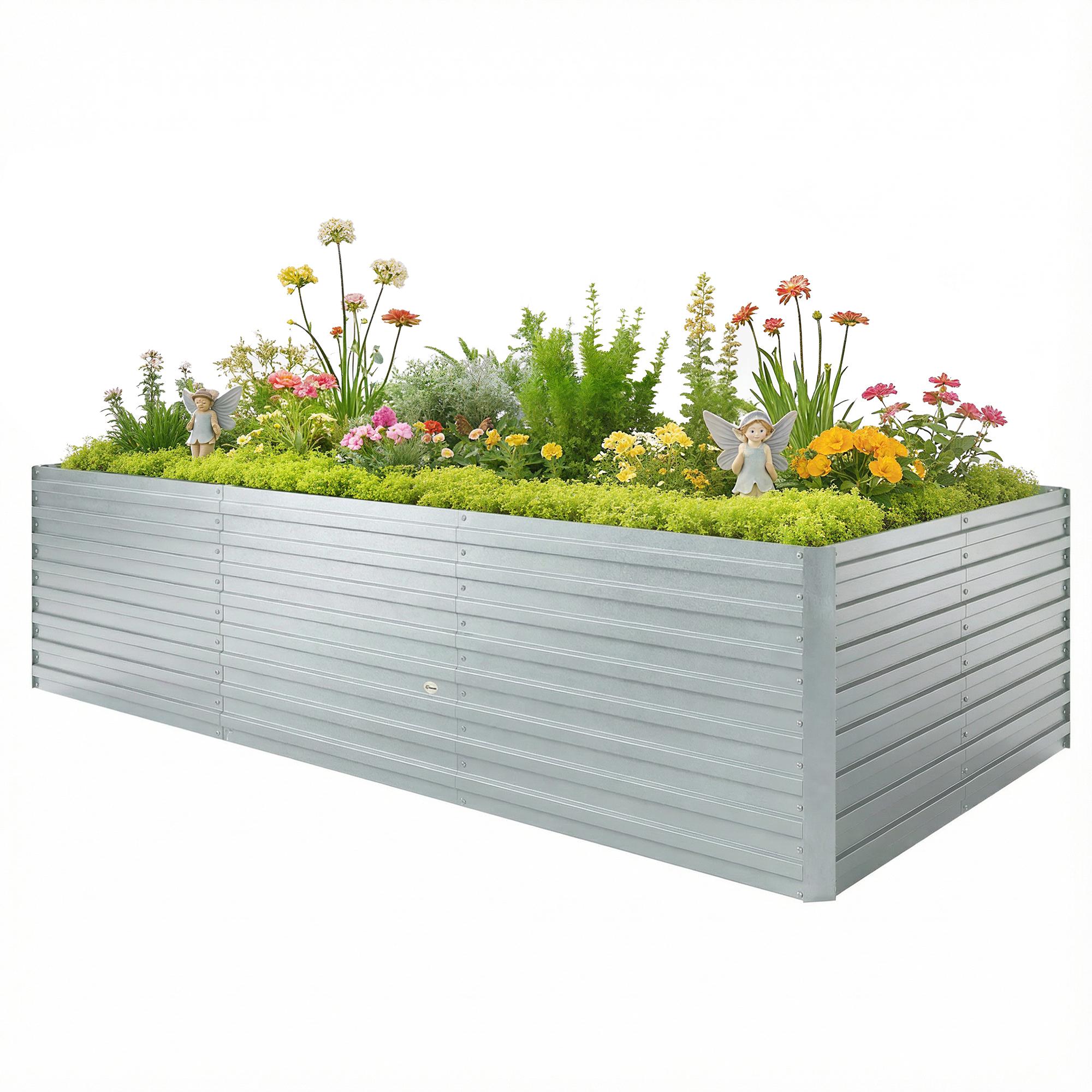 Silver 8x4 Planter, 2 ft Deep Galvanized Steel
