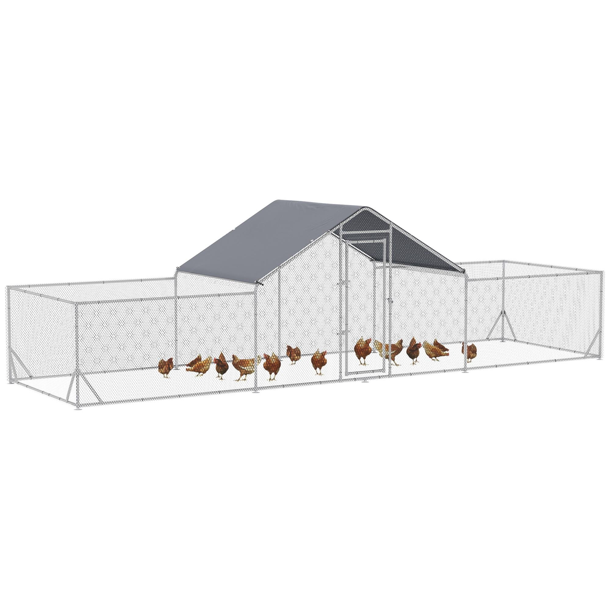 Silver Galvanized Chicken Coop with Covered Run, 12-14 Capacity