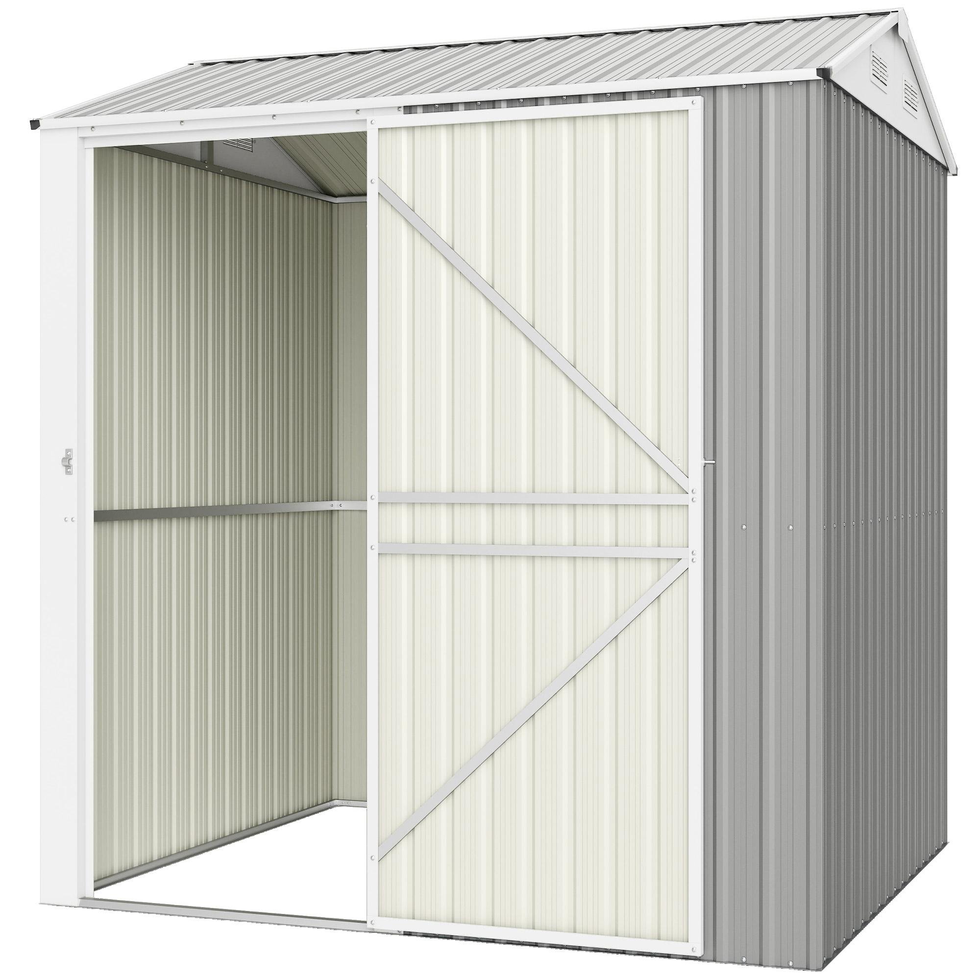 7x6 silver grey metal shed with tall walk-in door