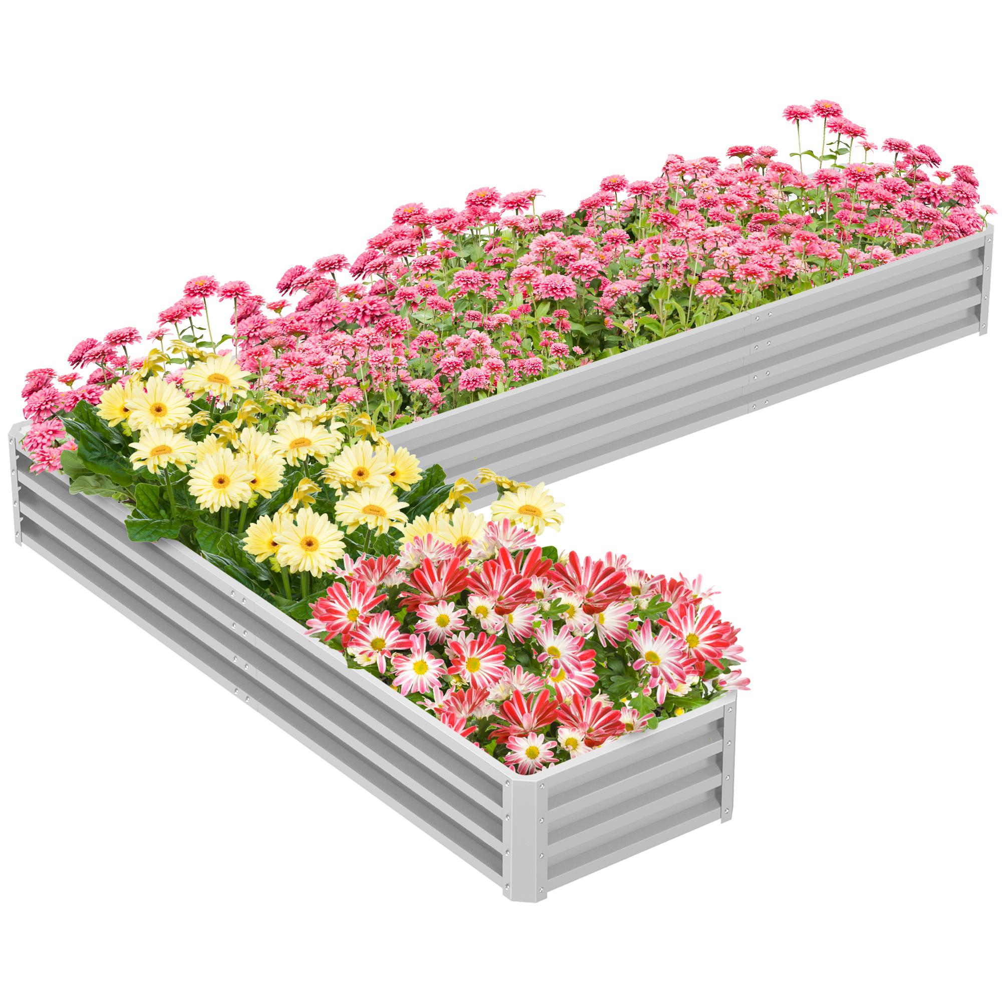 Silver L-Shaped Steel Planter with Open Bottom, 82" x 109" x 12"