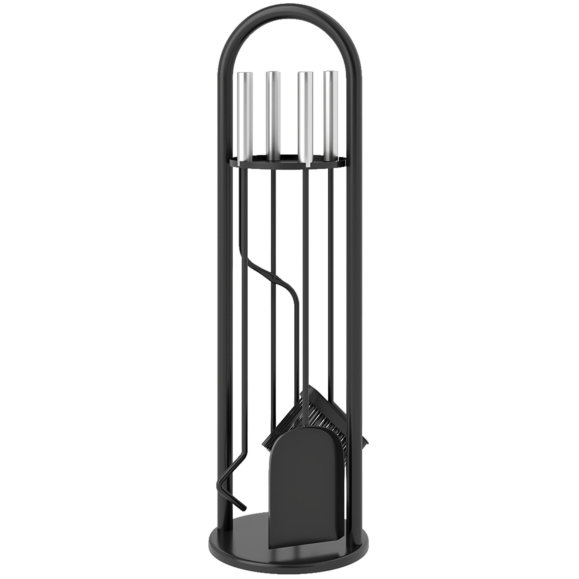 Silver Metal Fireplace Tool Set, 5 Pieces with 28 in Stand