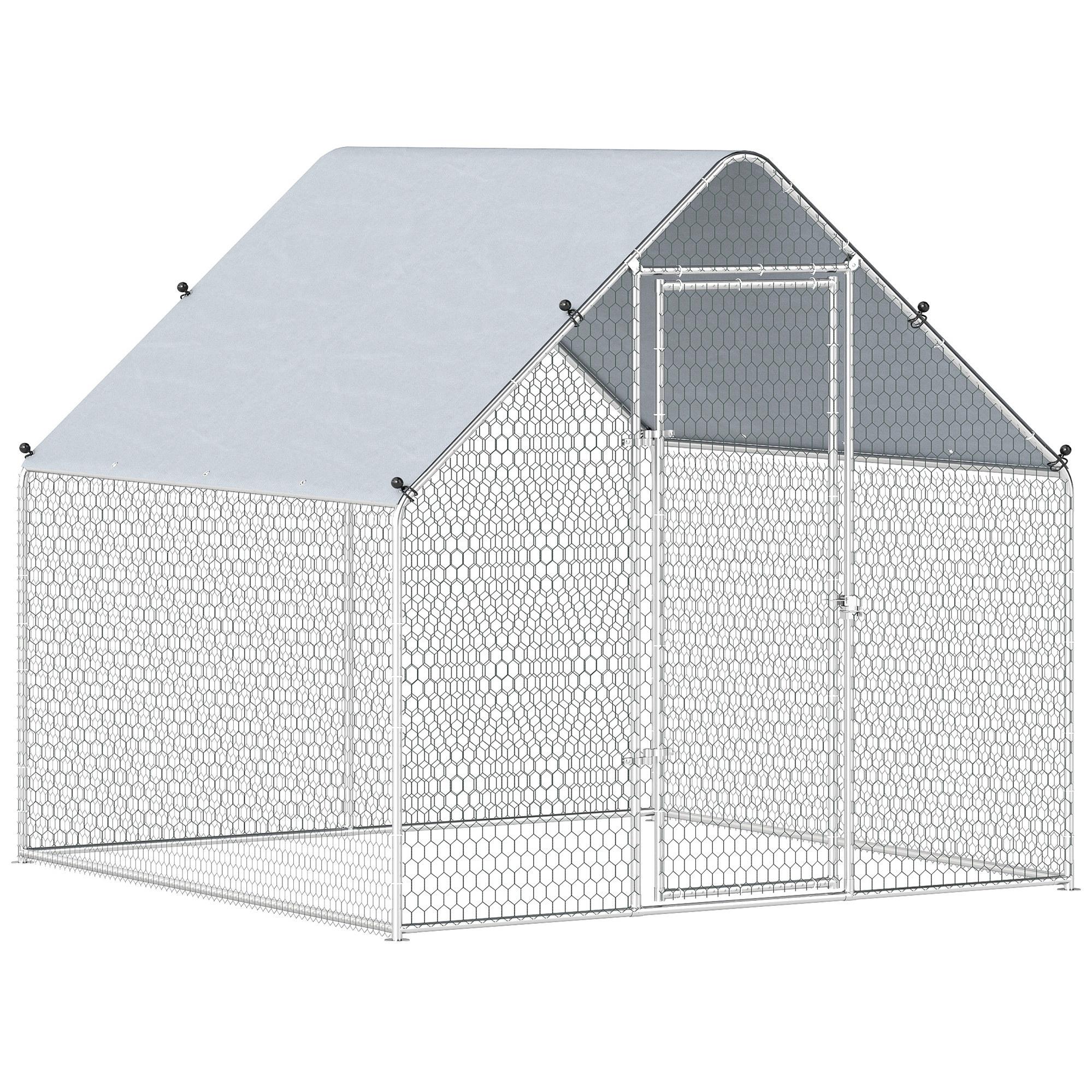 Silver Metal Poultry Run with Cover, 200 cm