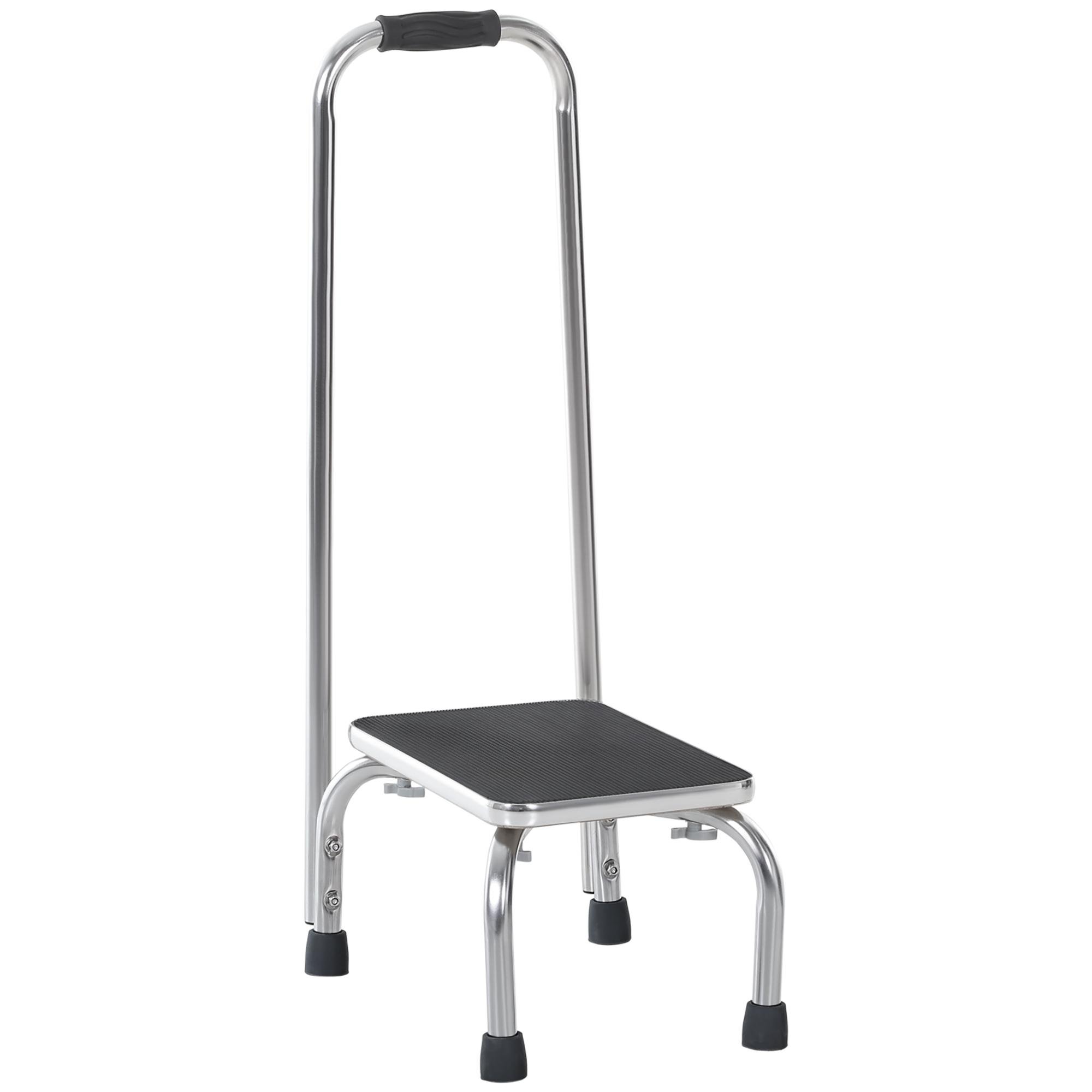 Silver Metal Step Stool with Handle, Wide Anti-Slip Pedal