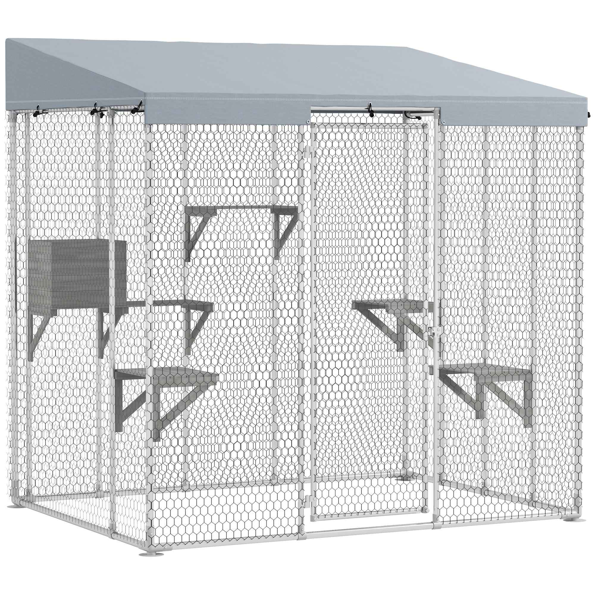Silver Steel Outdoor Catio with Canopy, 78.7-Inch