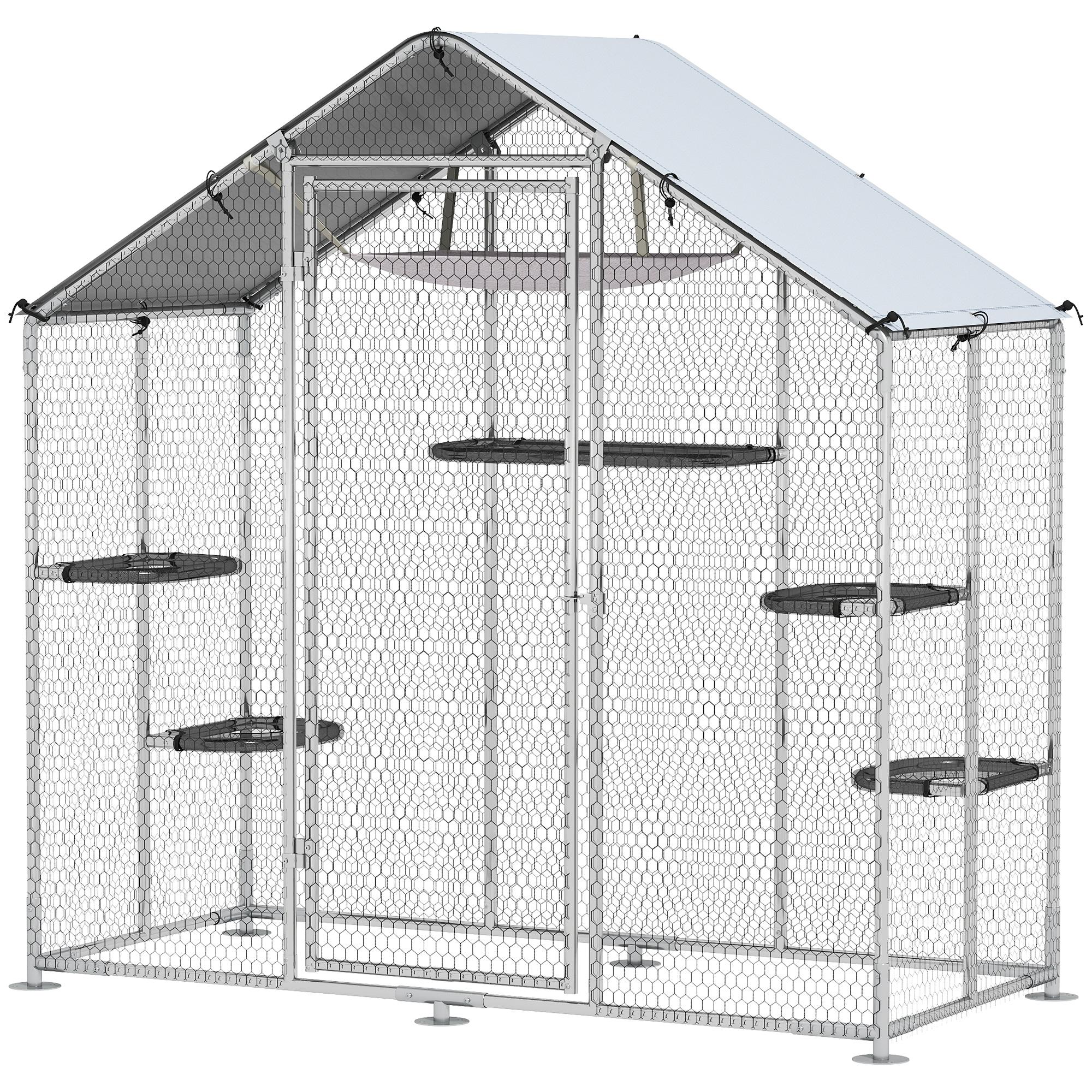Silver Galvanized Steel Catio, 77-in Walk-In Cat Enclosure