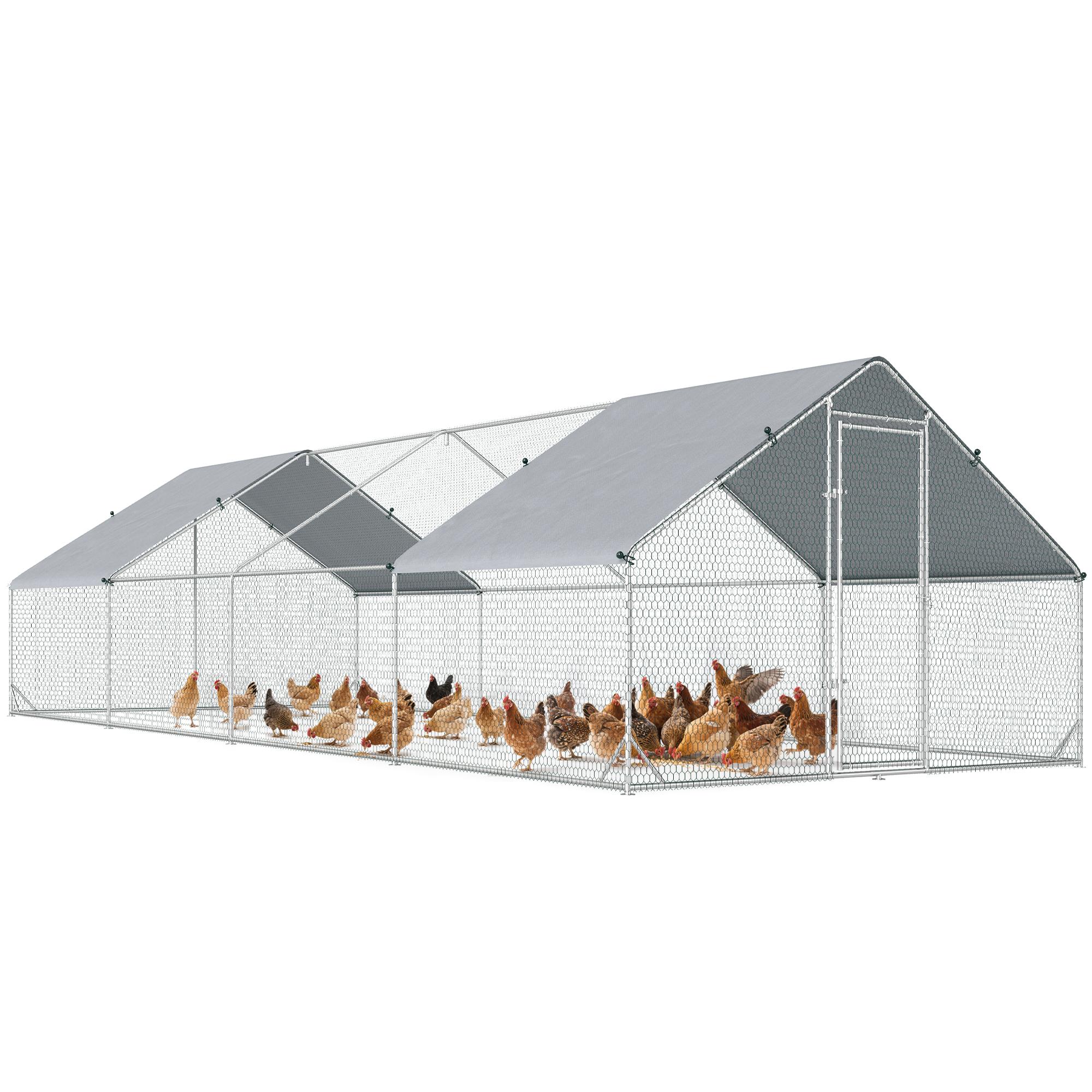 Silver Galvanized Chicken Run with Cover, 300 x 800 cm