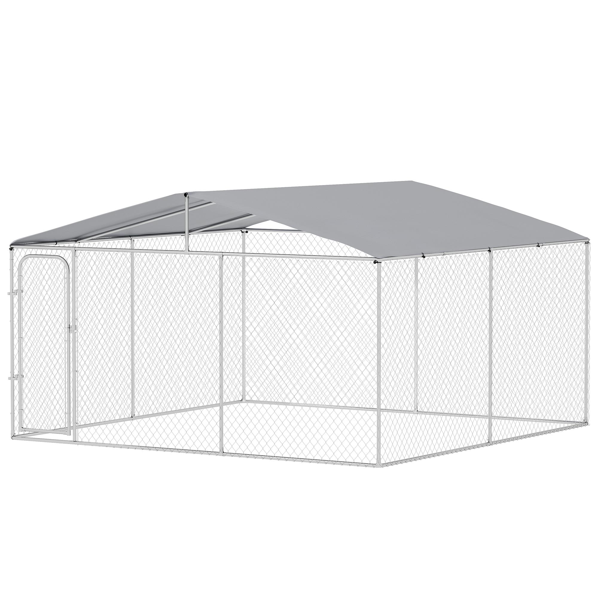 Silver 400 cm Outdoor Kennel with Covered Play Area