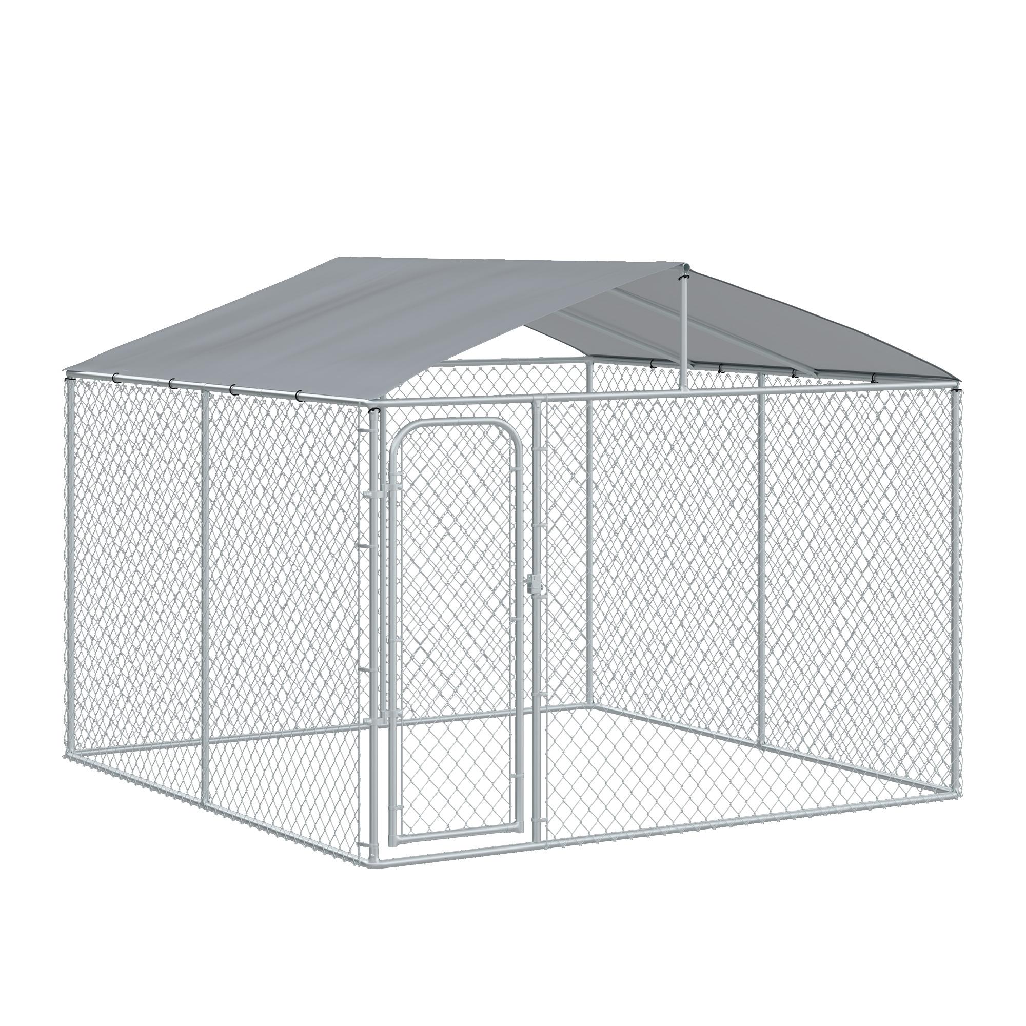 Galvanized Steel Dog Kennel with Roof, 9.8' x 9.8'