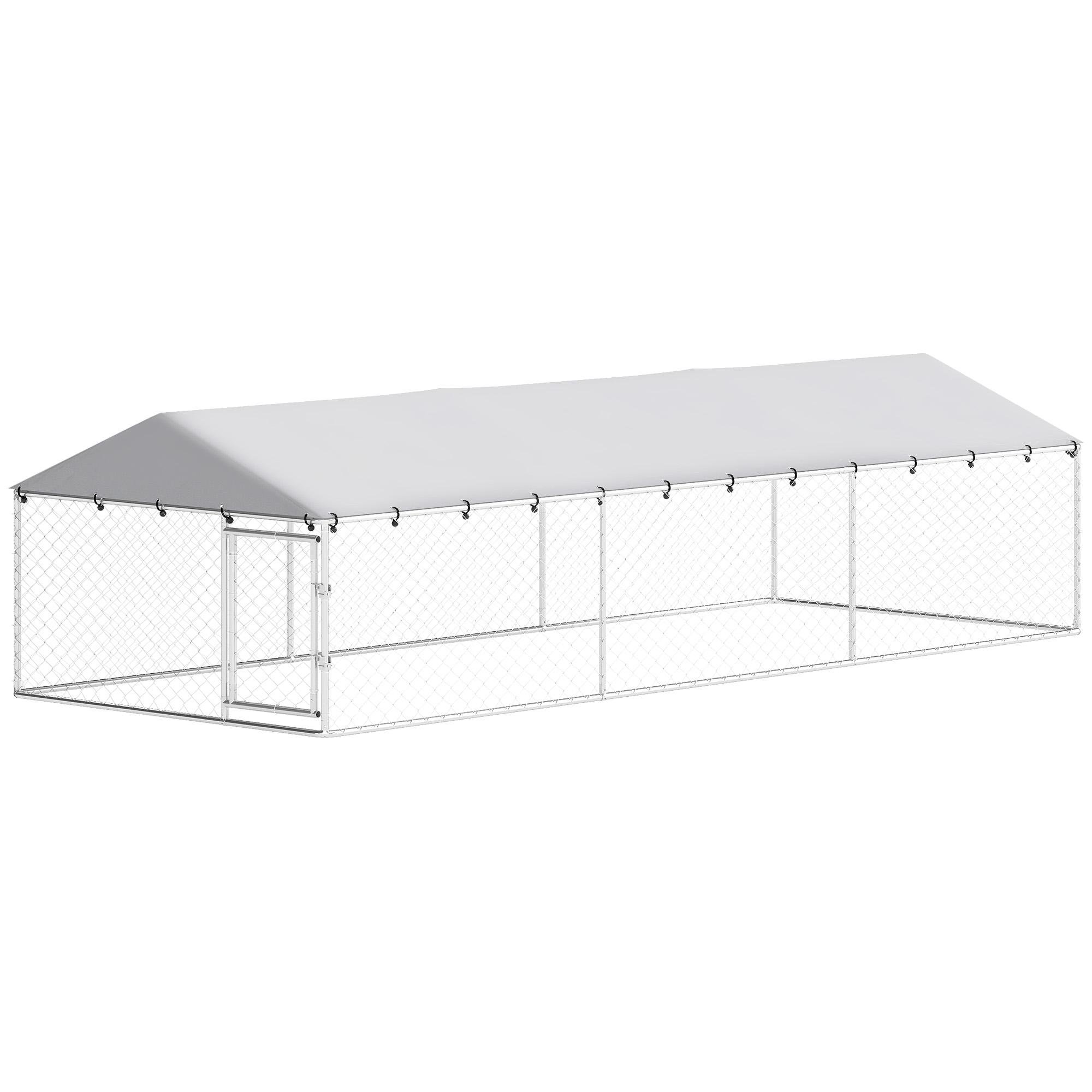 Silver 19.7 Ft Covered Kennel With UV-Resistant Roof