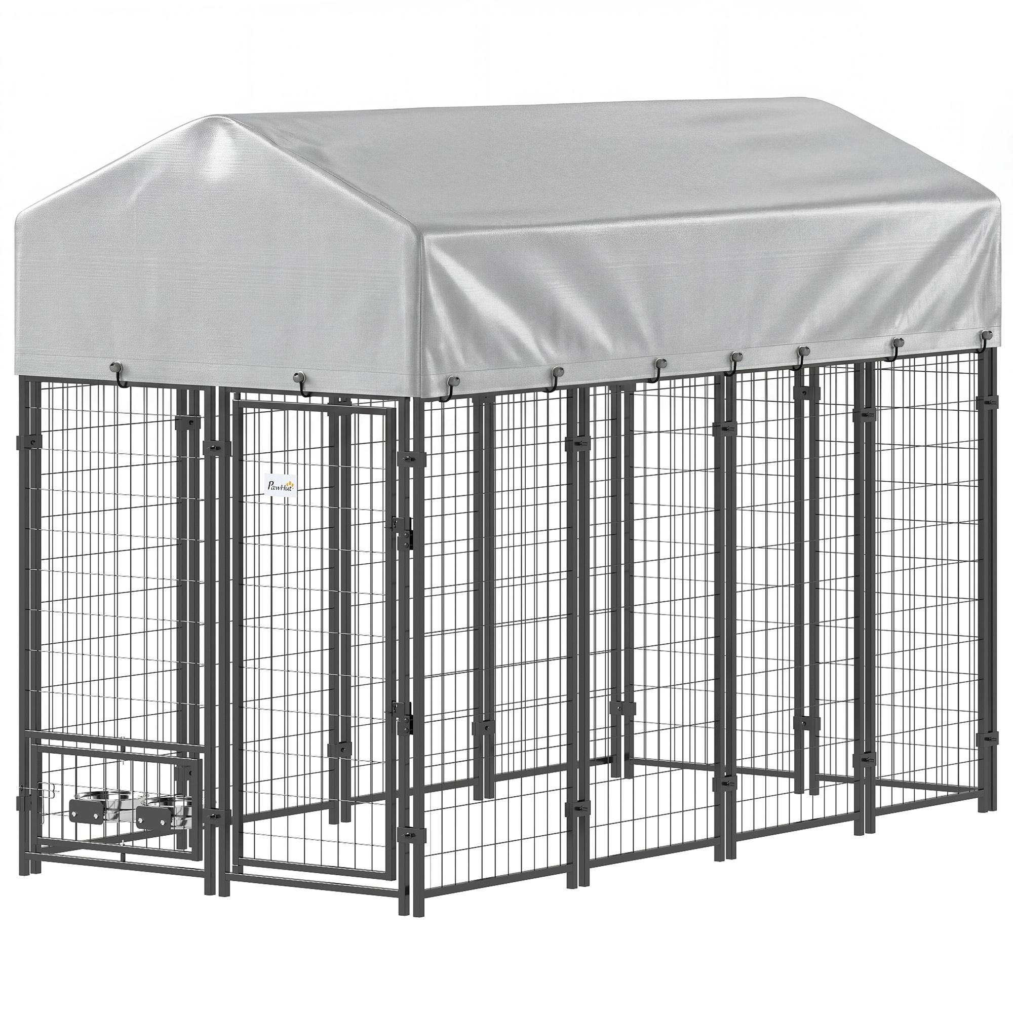 96 Inch Silver Dog Kennel with Covered Outdoor Run