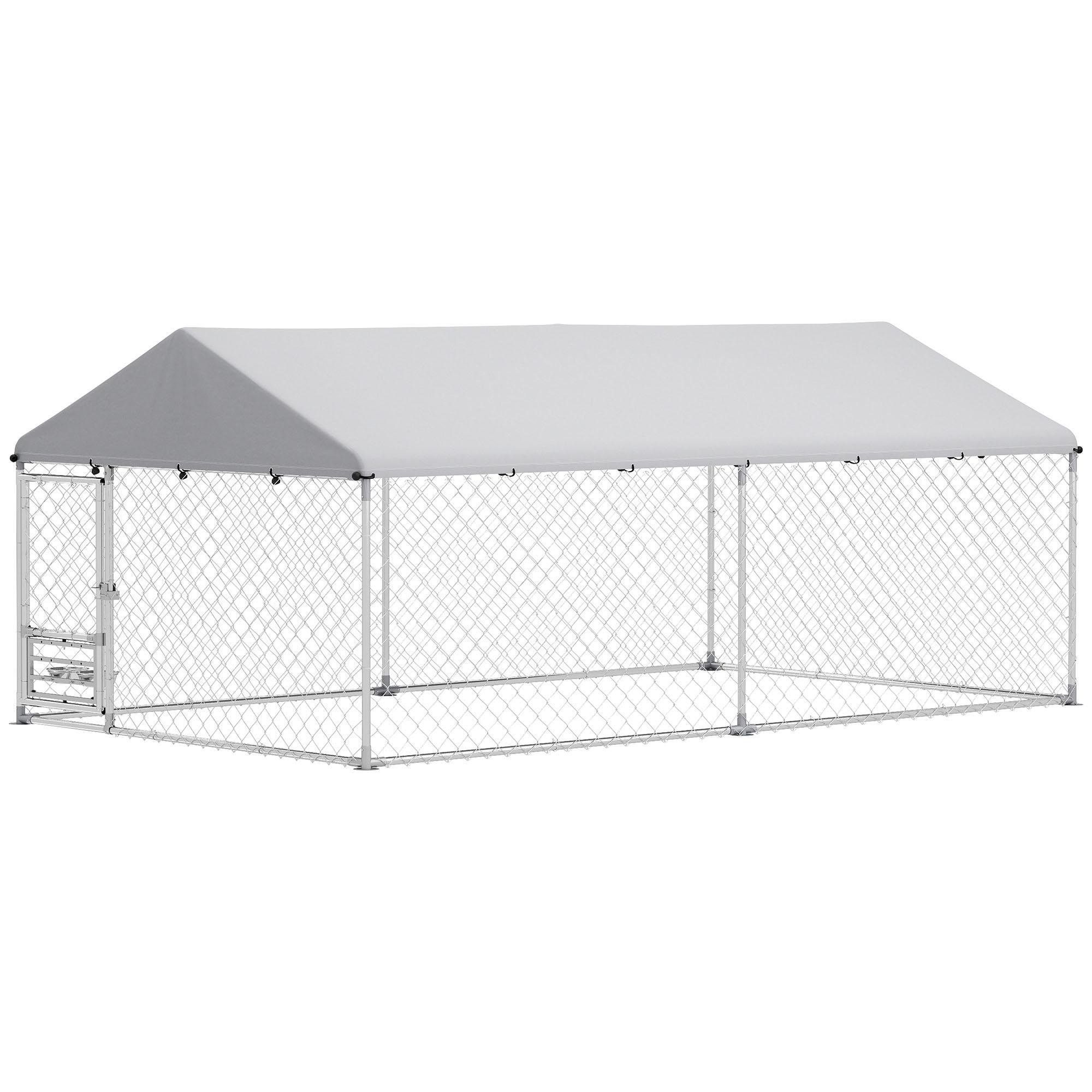 Silver Galvanized Dog Run with Cover, 400 x 230 cm