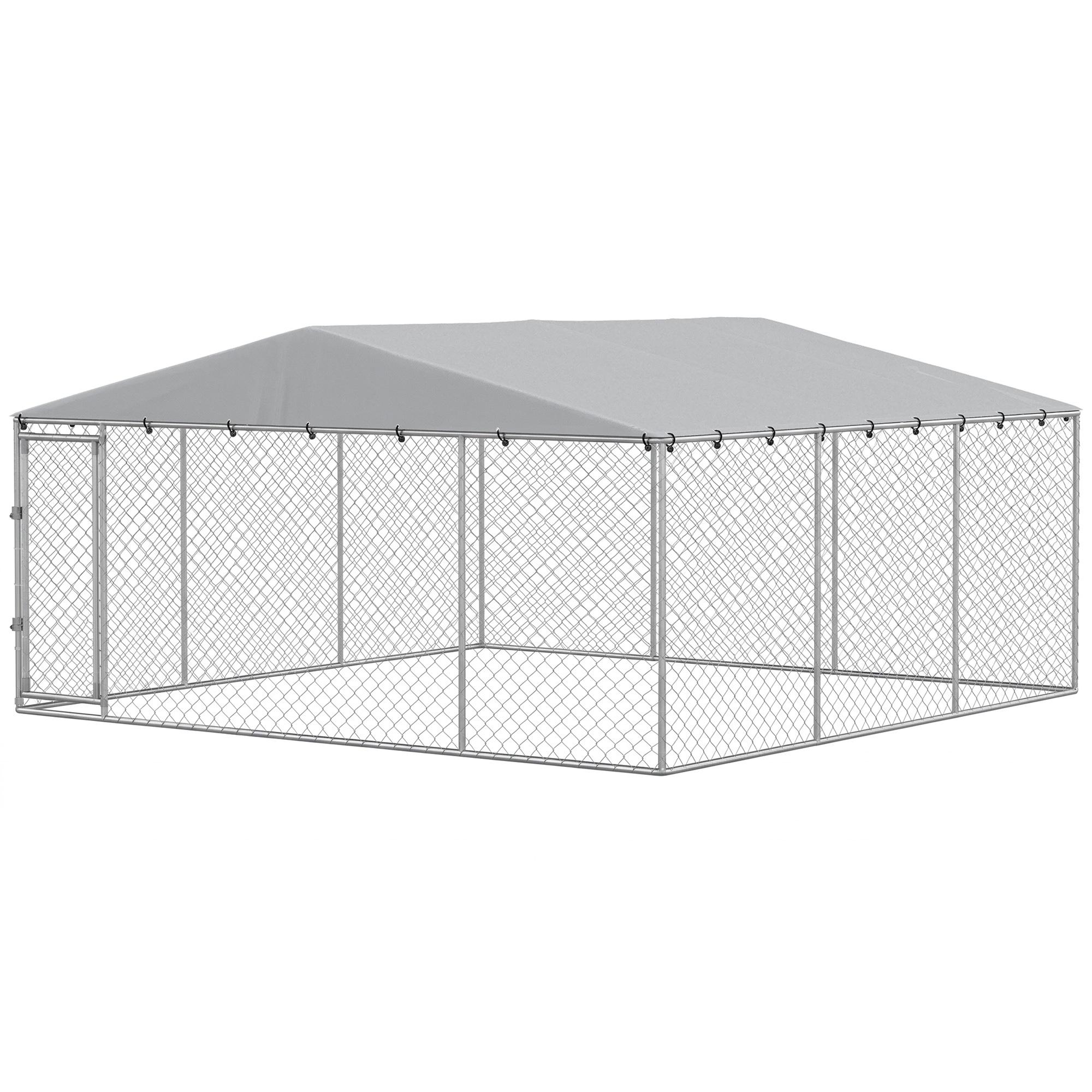 Silver Covered Dog Kennel with UV-Resistant Roof