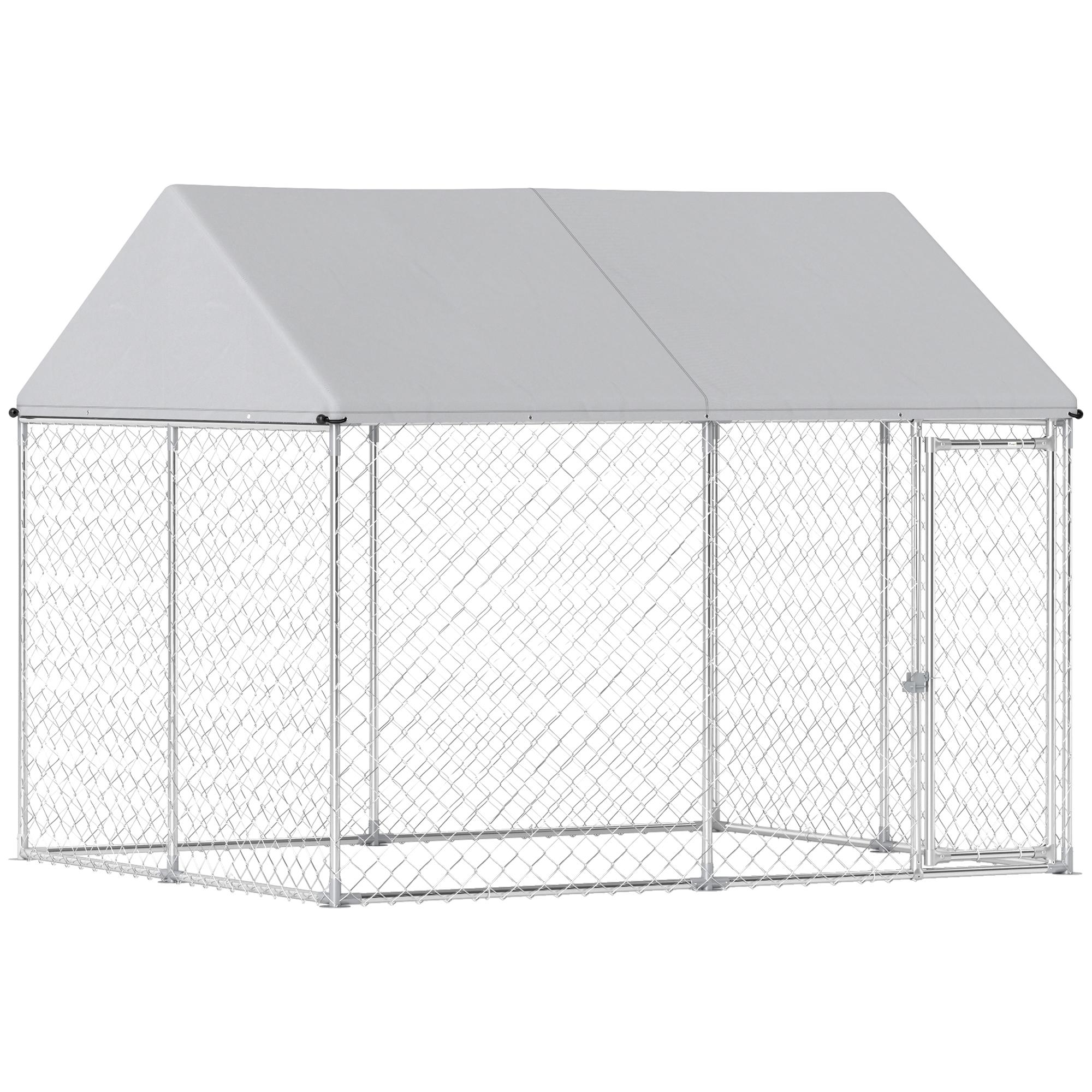 Silver Outdoor Dog Kennel with Waterproof Canopy