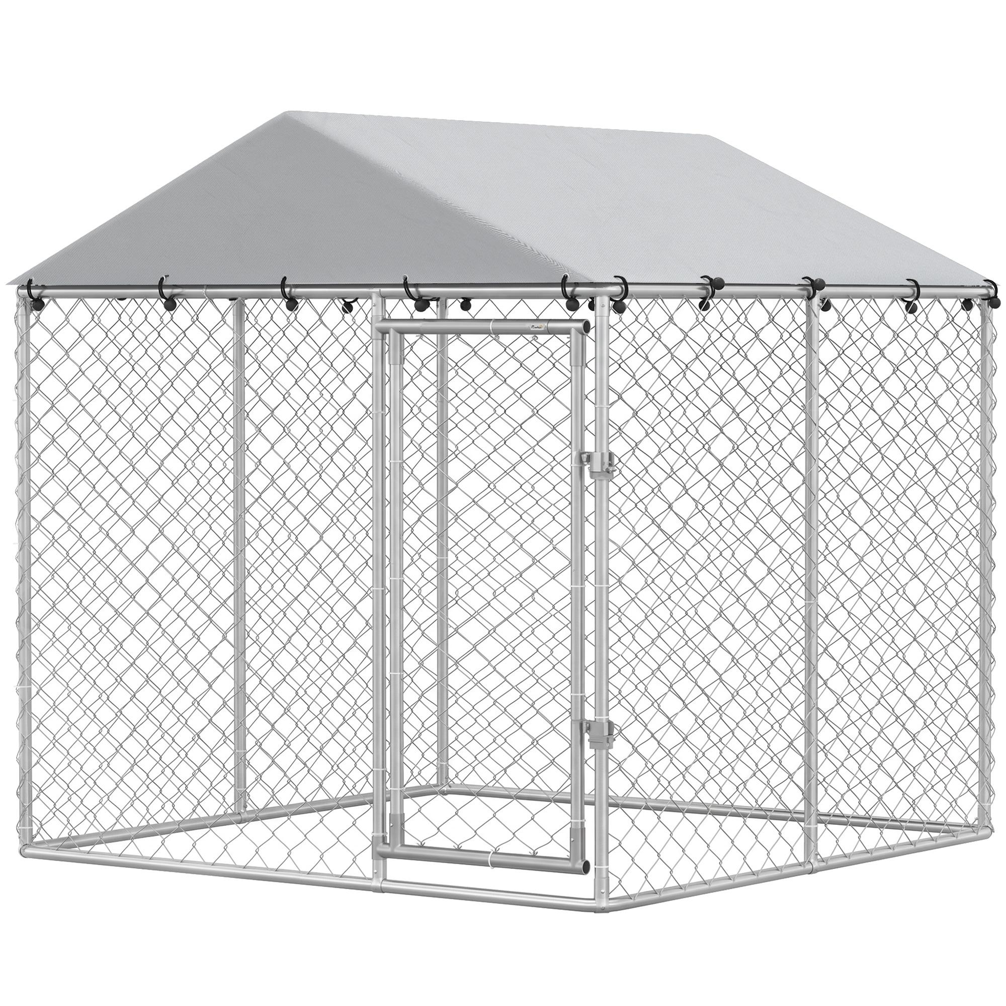 200 cm Silver Dog Kennel with UV-Resistant Roof