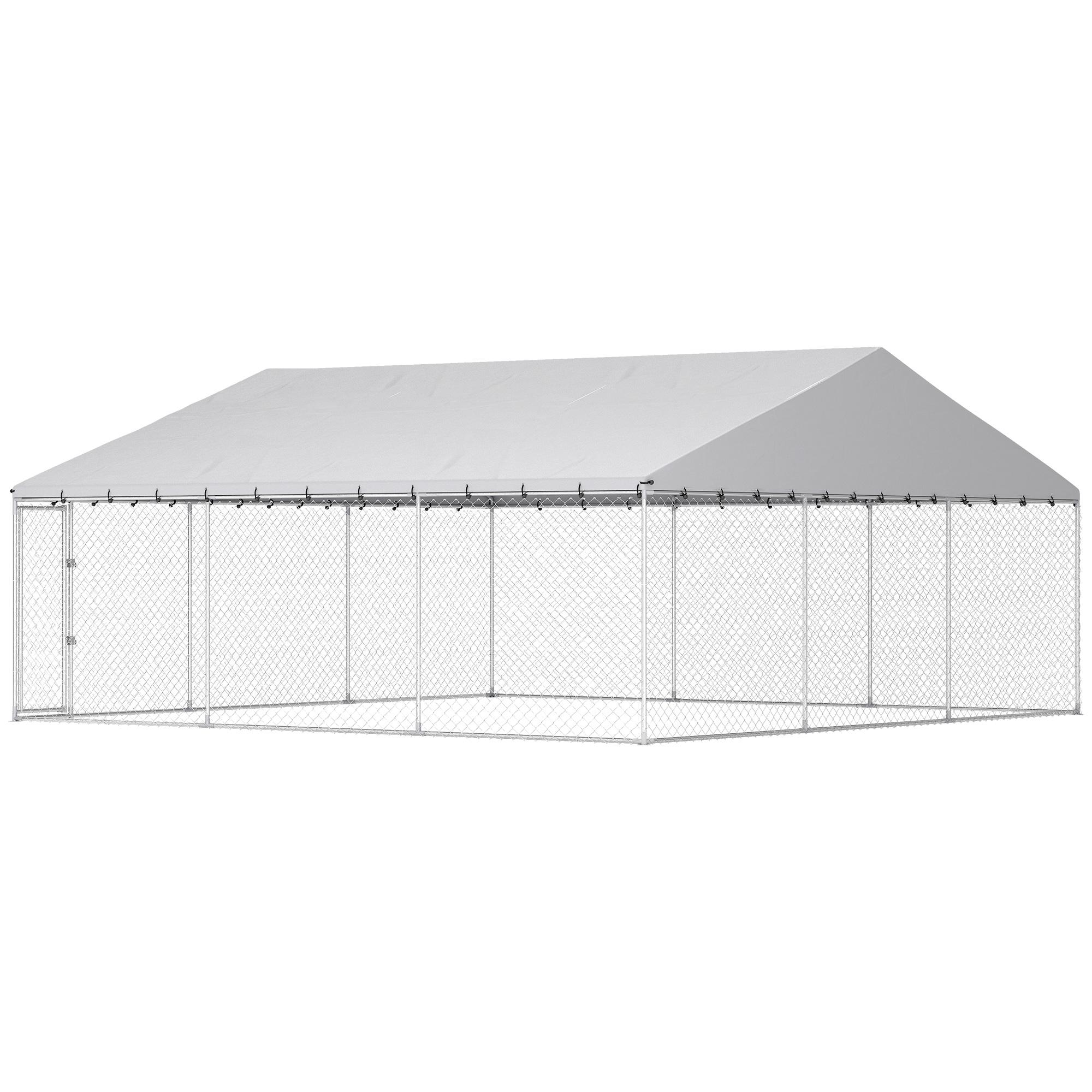 Silver 36 sqm Dog Run with Waterproof PE Canopy