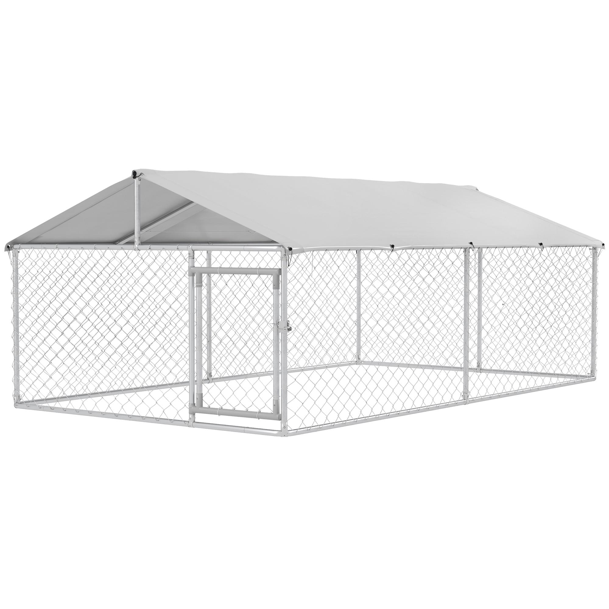 Silver covered dog run with UV-resistant Oxford fabric cover