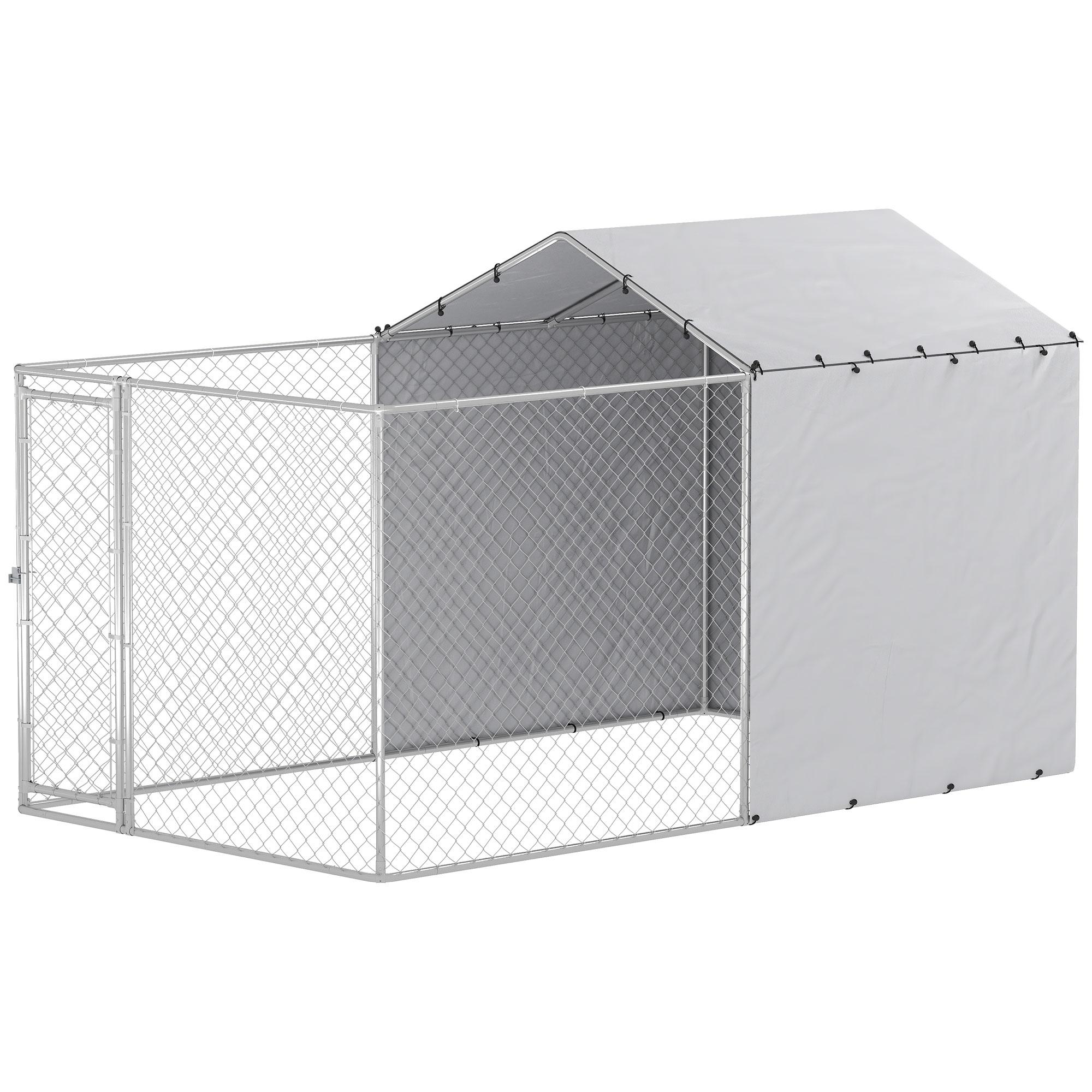 Silver 13.1 ft Dog Run with Covered Rest Area