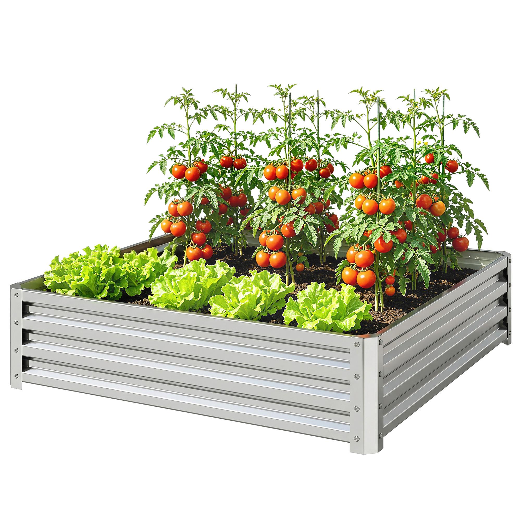 Silver 4x4 Alloy Steel Planter, Open Bottom Garden Bed