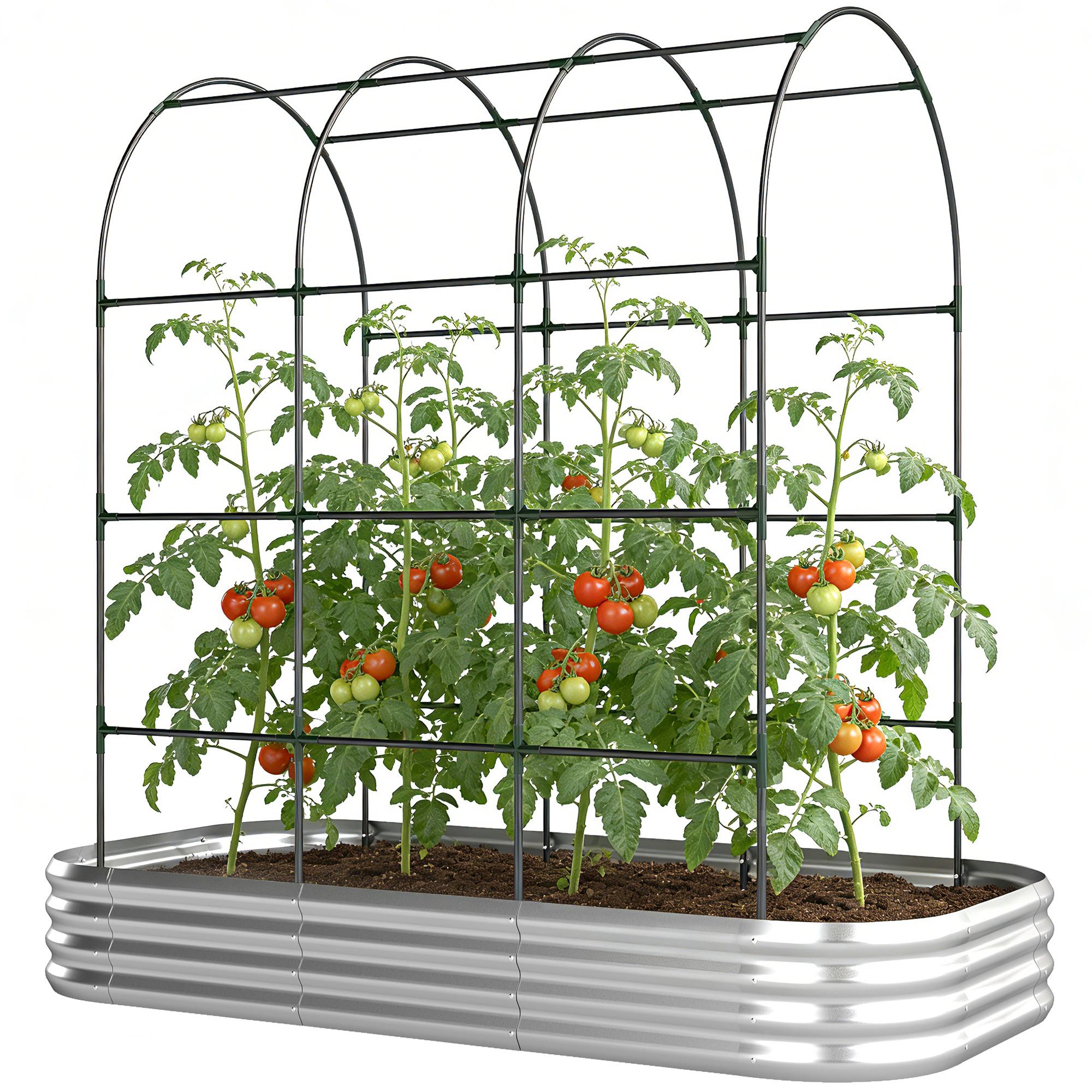 Silver Metal Arch Trellis Bed, 85.4 in Raised Planter