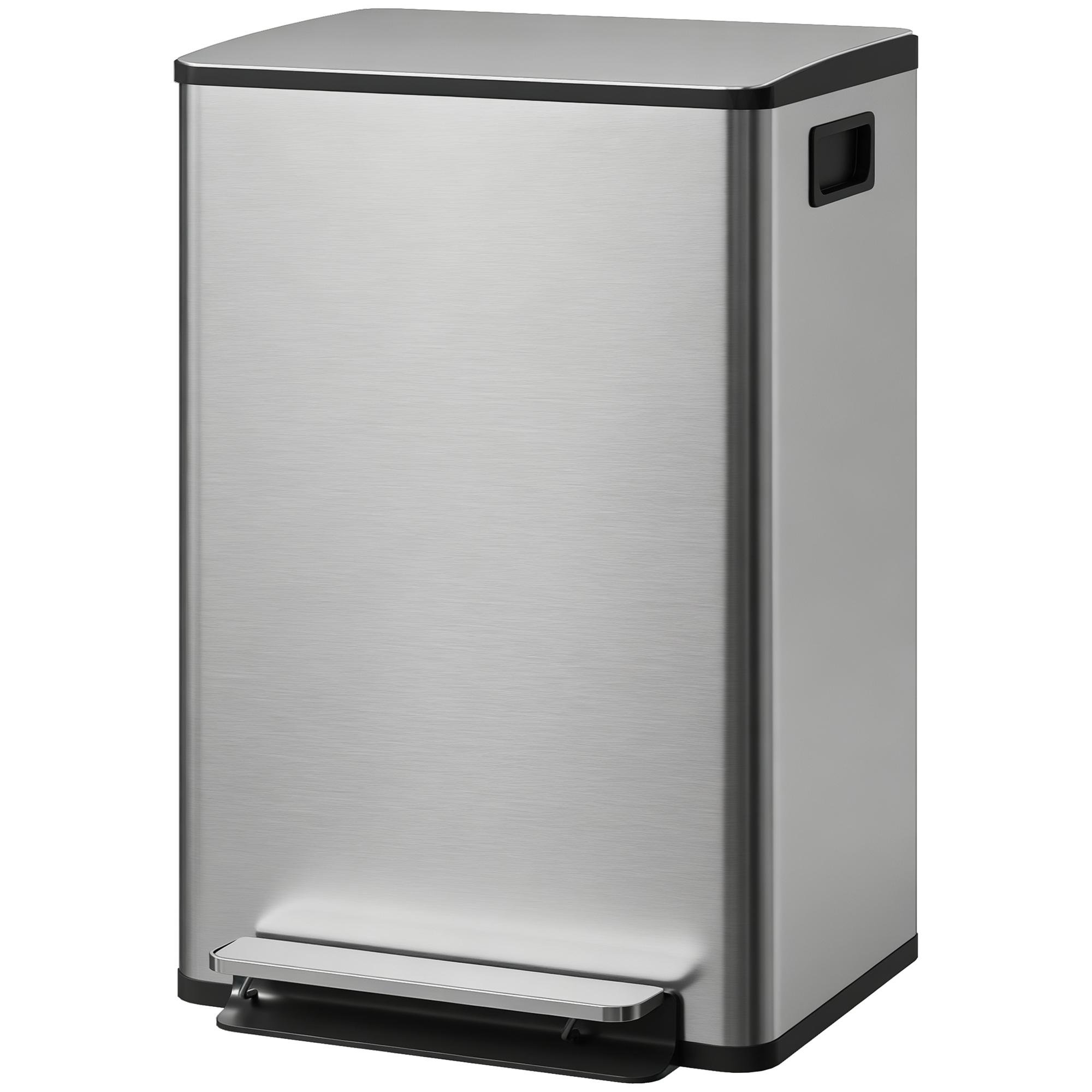 50L Silver Soft-Close Bin with Removable Inner Bucket