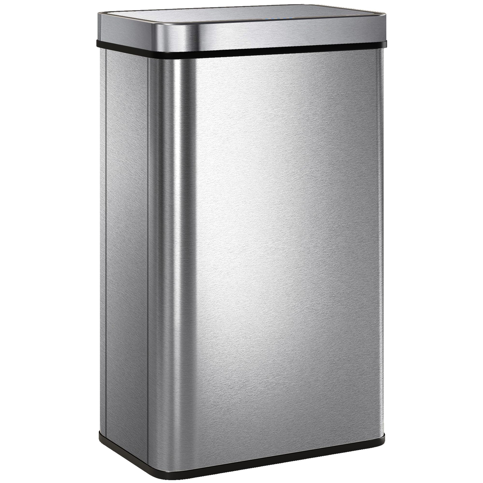 60L silver sensor trash can with soft-close lid