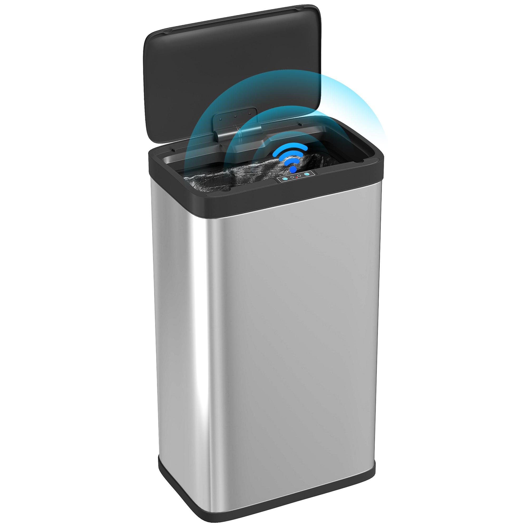 45L Silver Sensor Trash Can with Soft-Close Lid