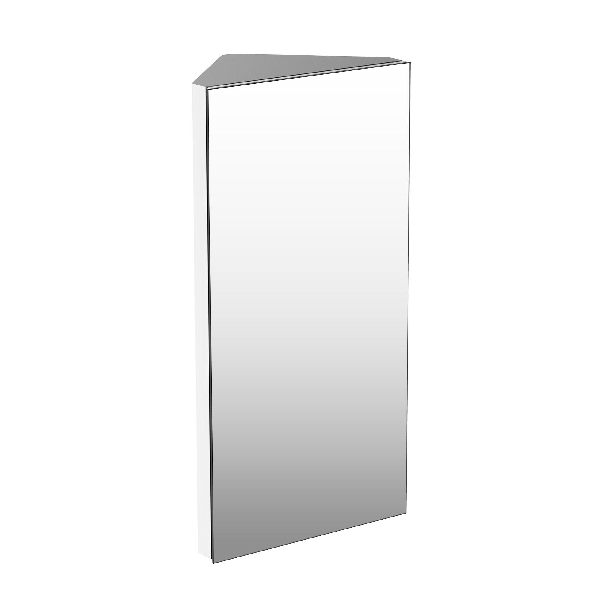 Silver Stainless Corner Mirror Cabinet, 3-Tier Storage