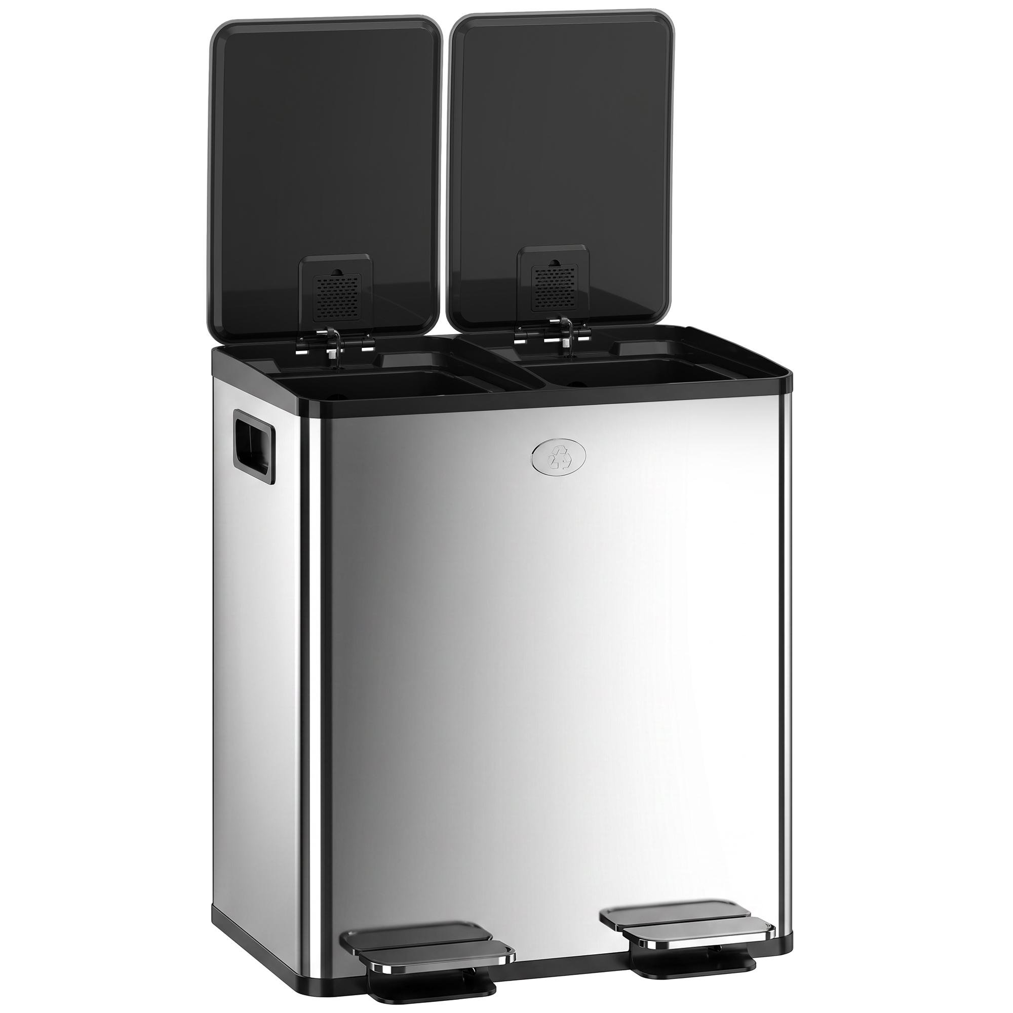 40L Dual Stainless Steel Bin with Two Removable Buckets
