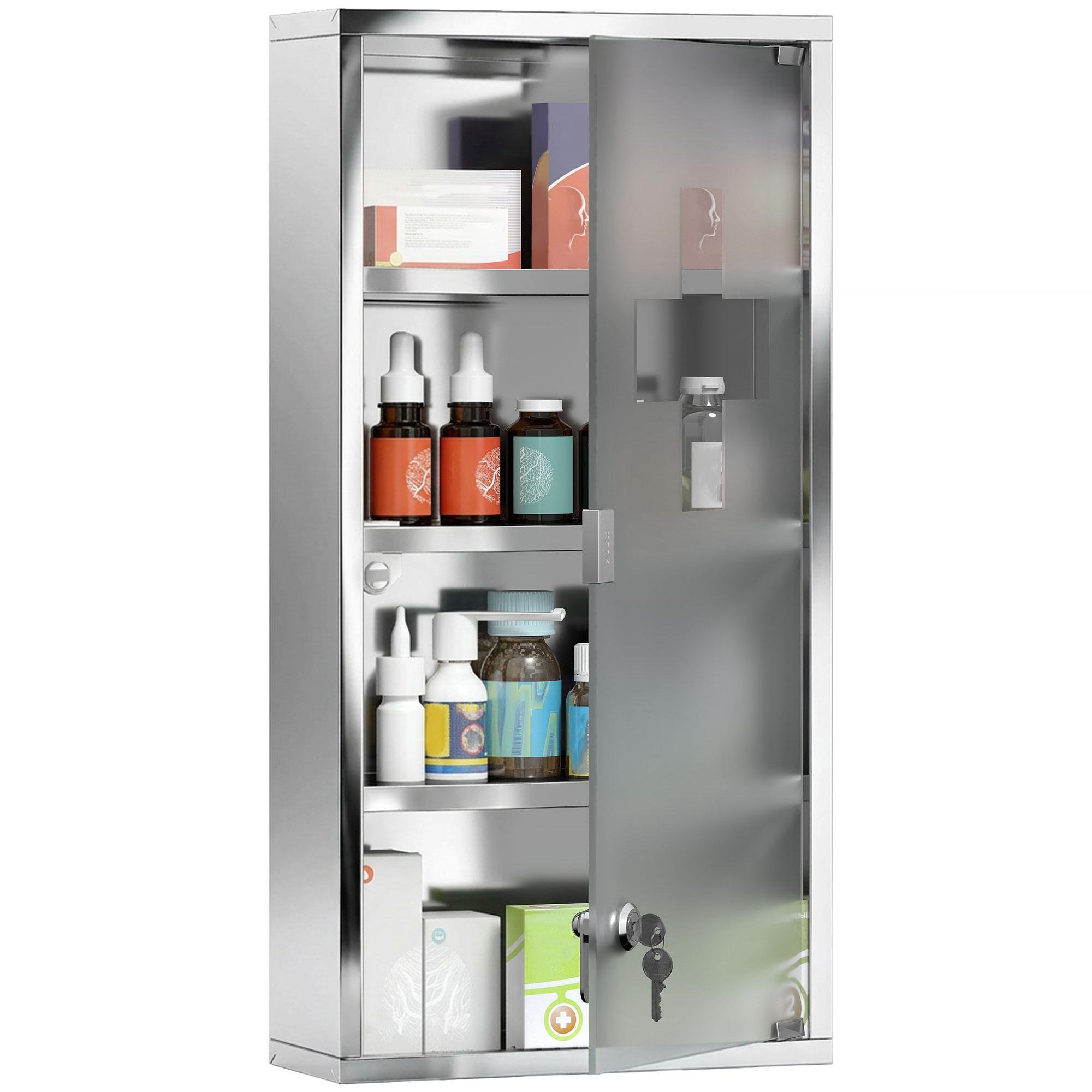 Lockable Stainless Steel Medicine Cabinet with 4 Tiers