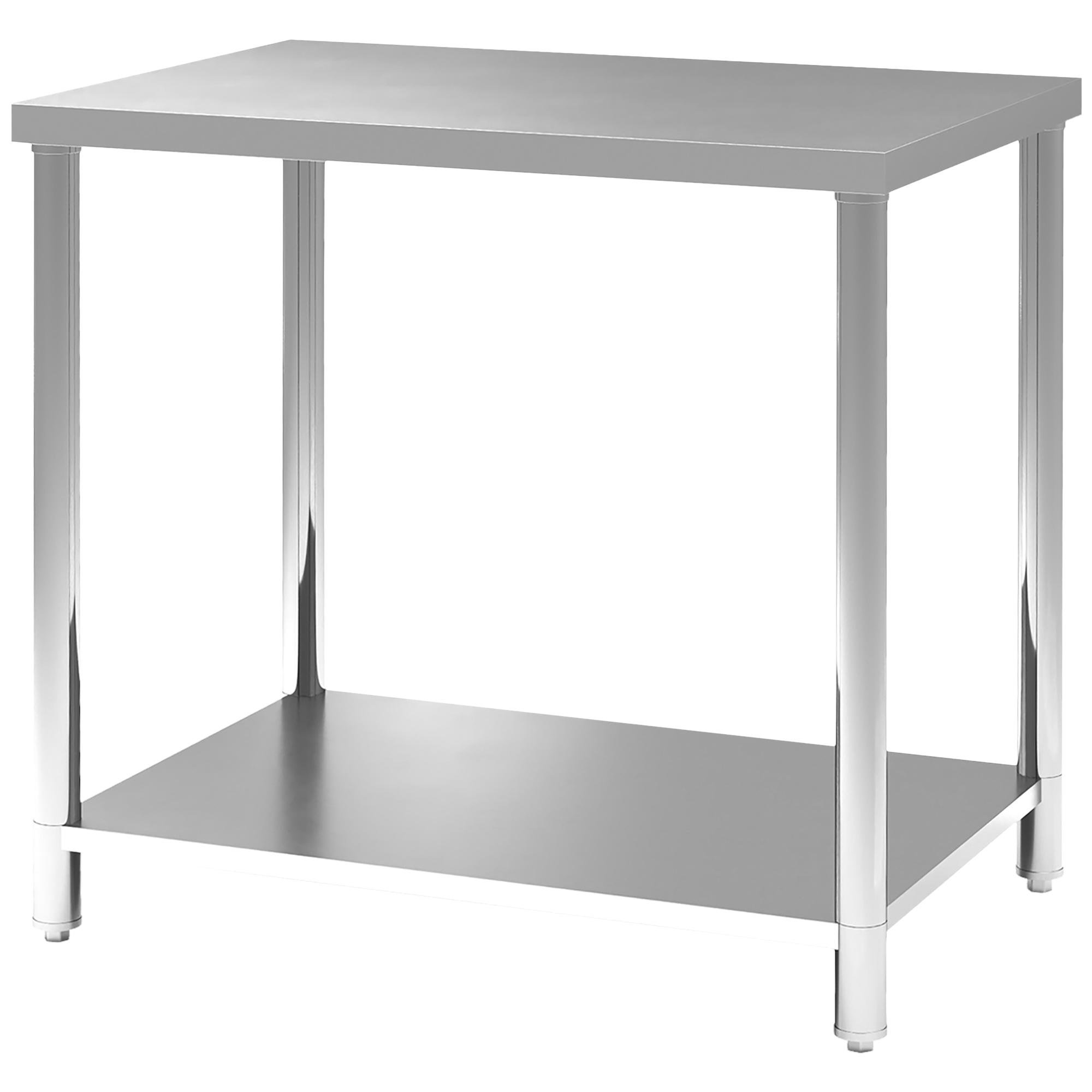 Silver Stainless Steel Work Table with Shelf, 35 x 24 in