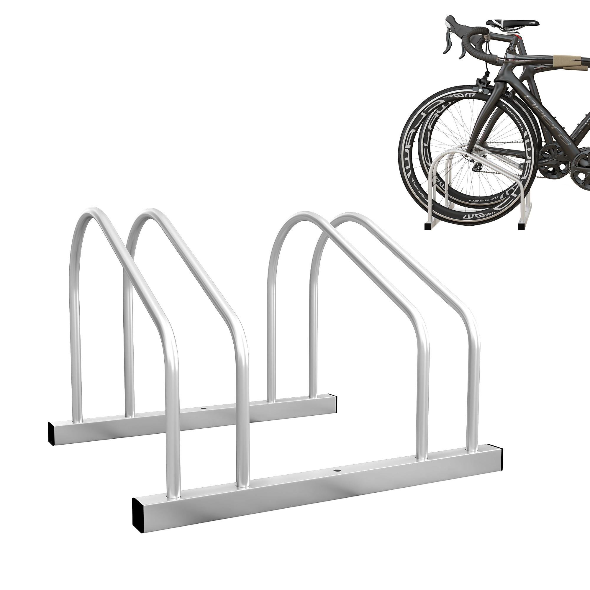 Silver Steel 2-Bike Stand, Adjustable Floor Rack