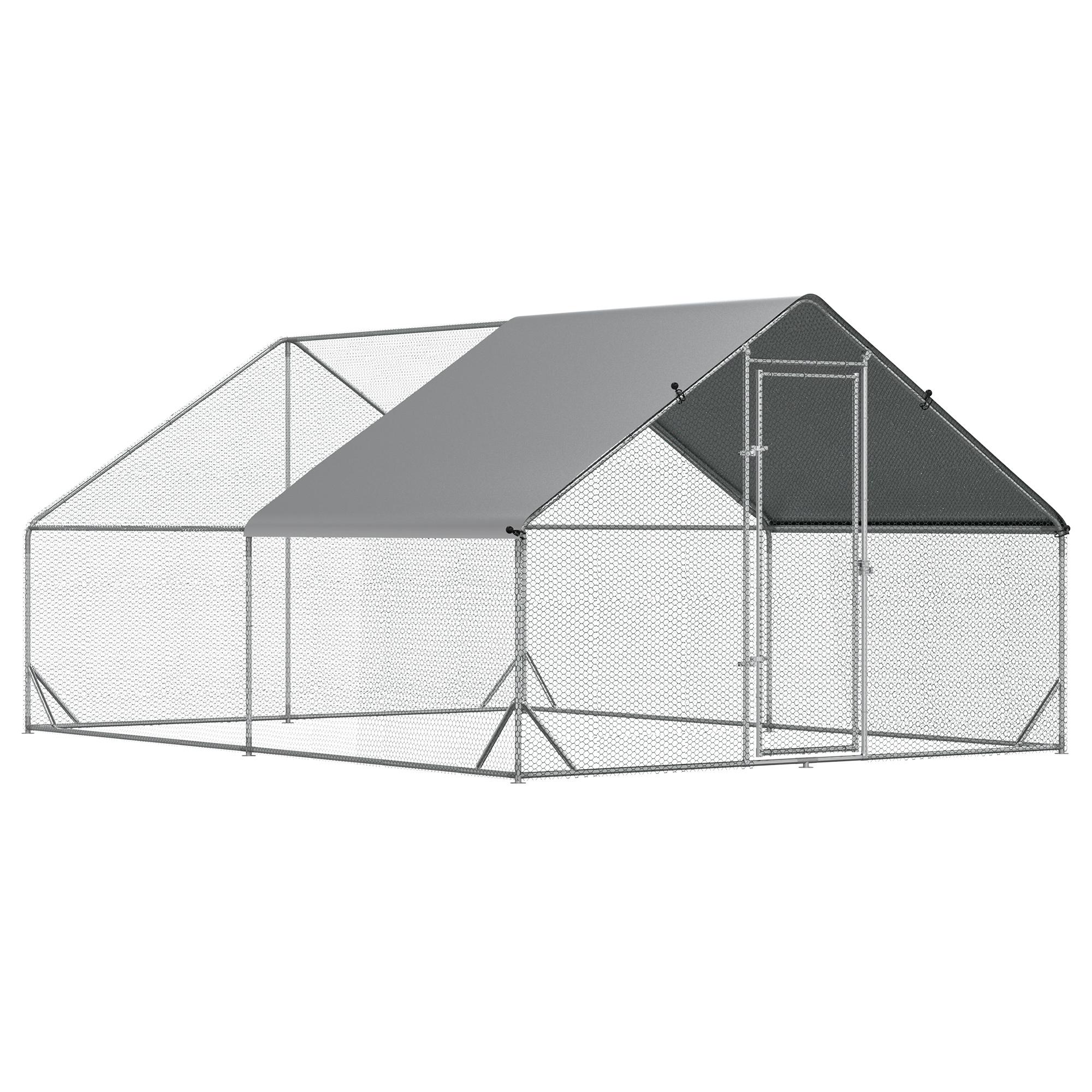 Silver Steel Chicken Enclosure with Cover, 9.8 x 13.1 ft