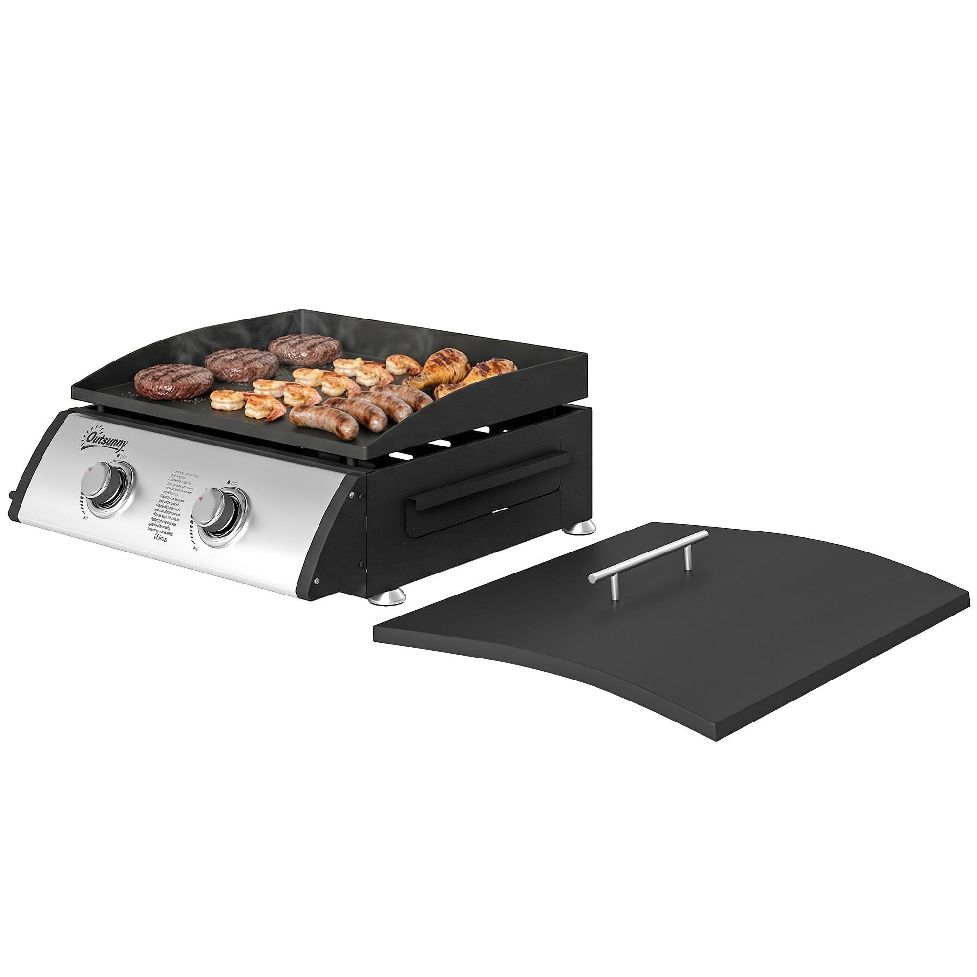 Silver Tabletop Gas Griddle with Two Burners