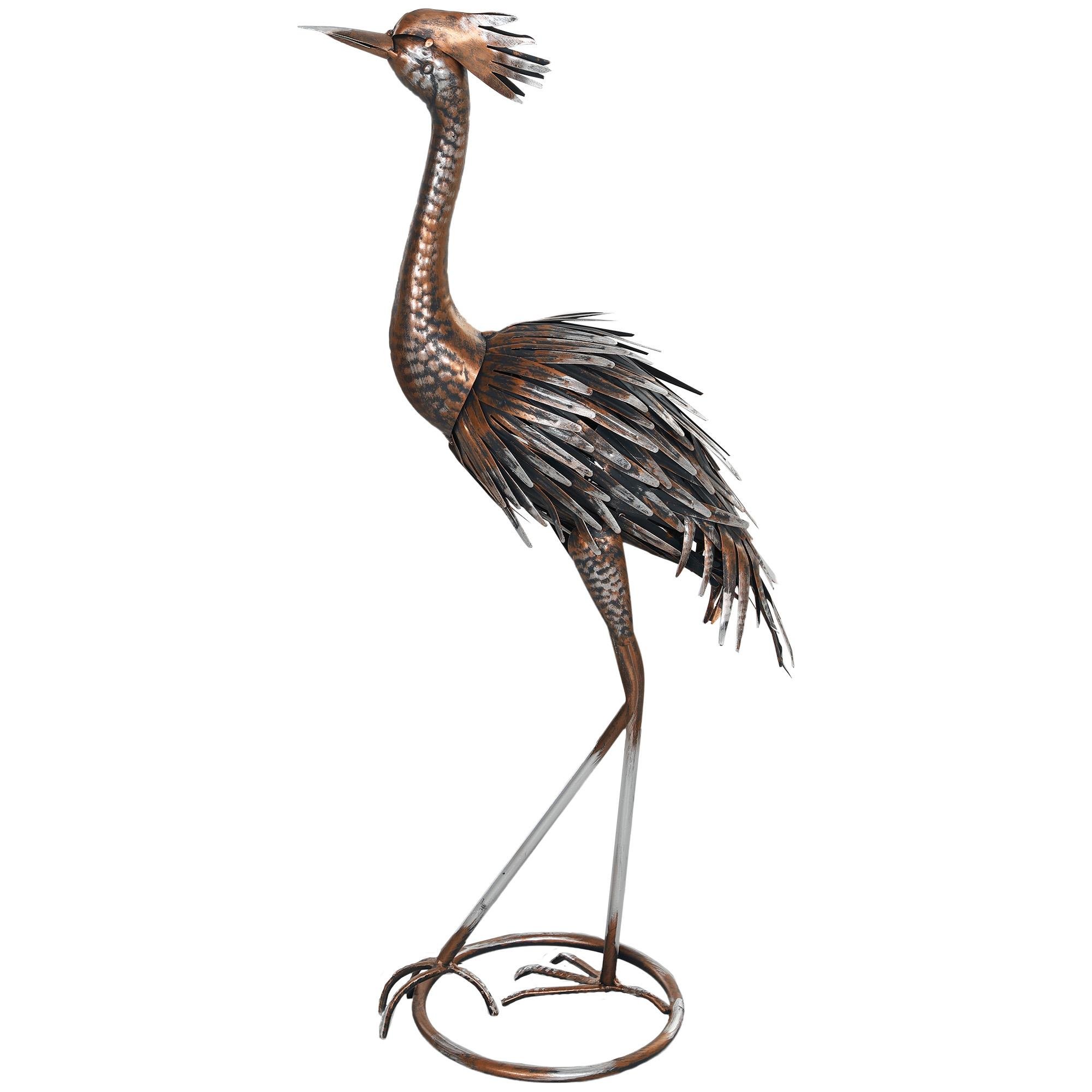 Silver Tone Metal Heron Garden Statue with Stakes, 28-in
