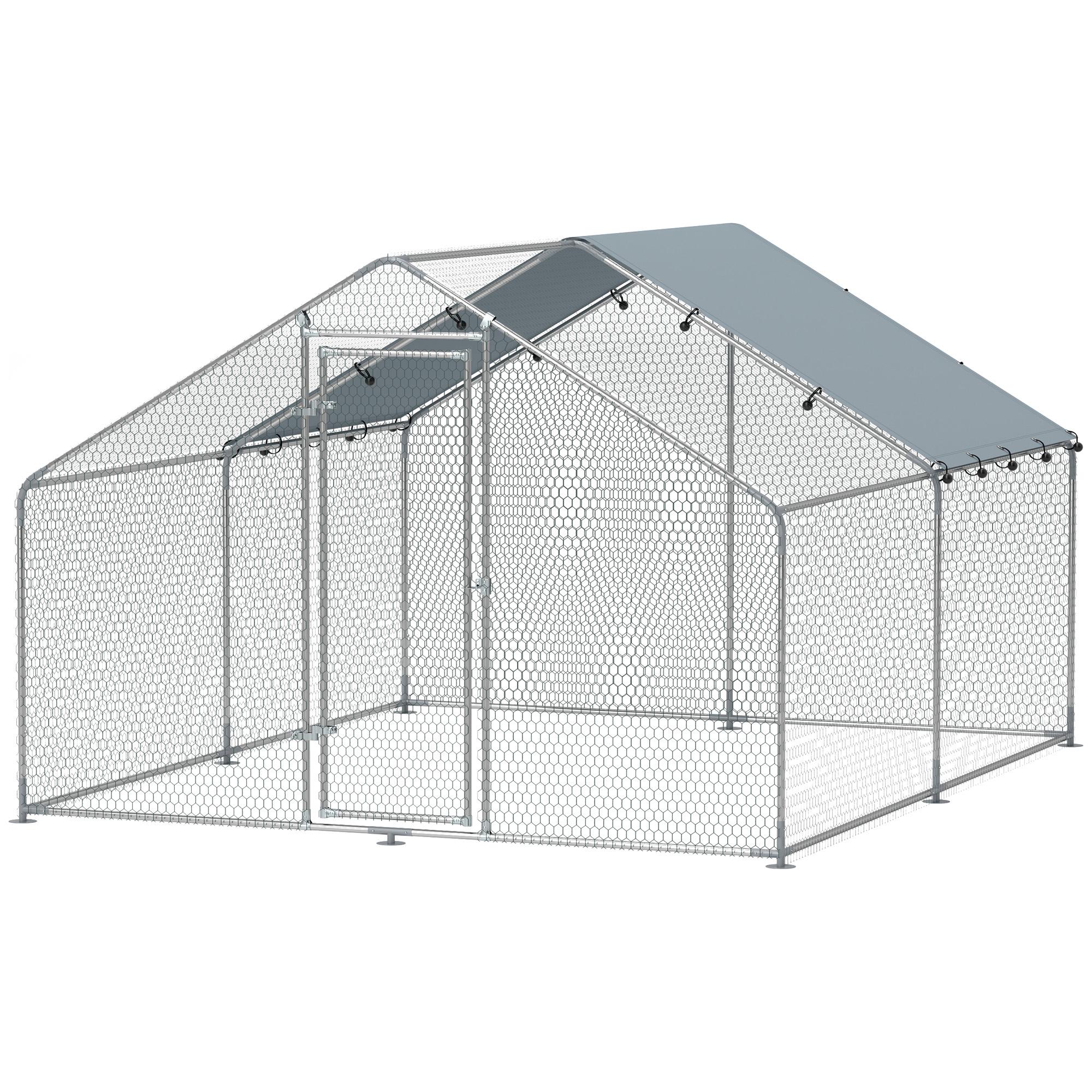 300 cm Silver Chicken Run with Cover and Lockable Door