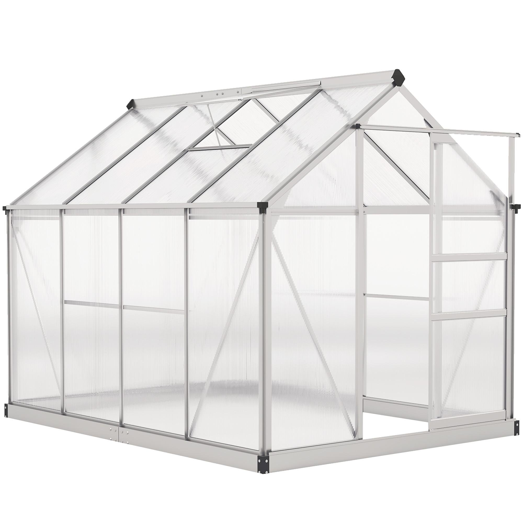 Silver Polycarbonate Walk In Greenhouse with Roof Vent