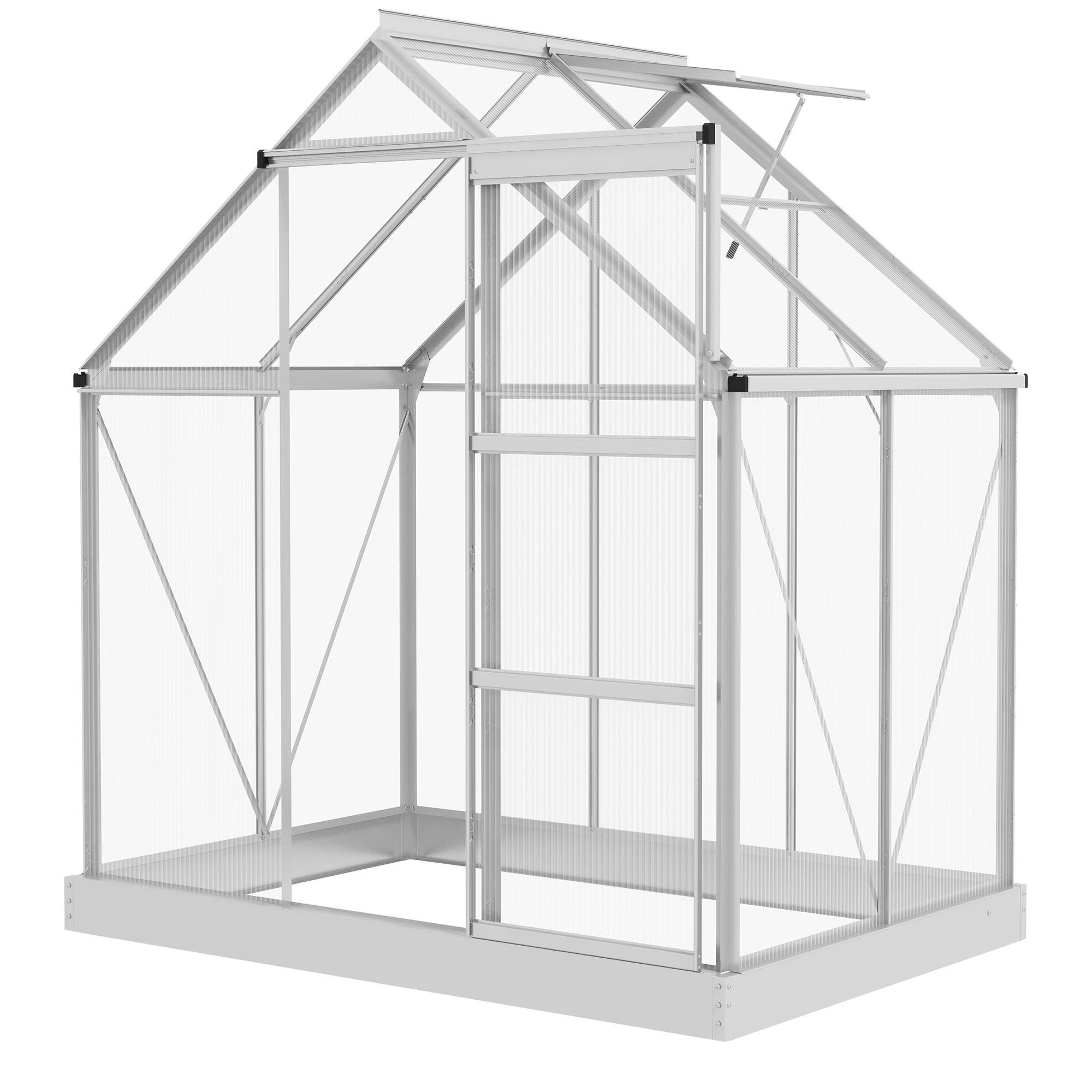 Silver Polycarbonate Greenhouse with Sliding Door, 6' x 4'