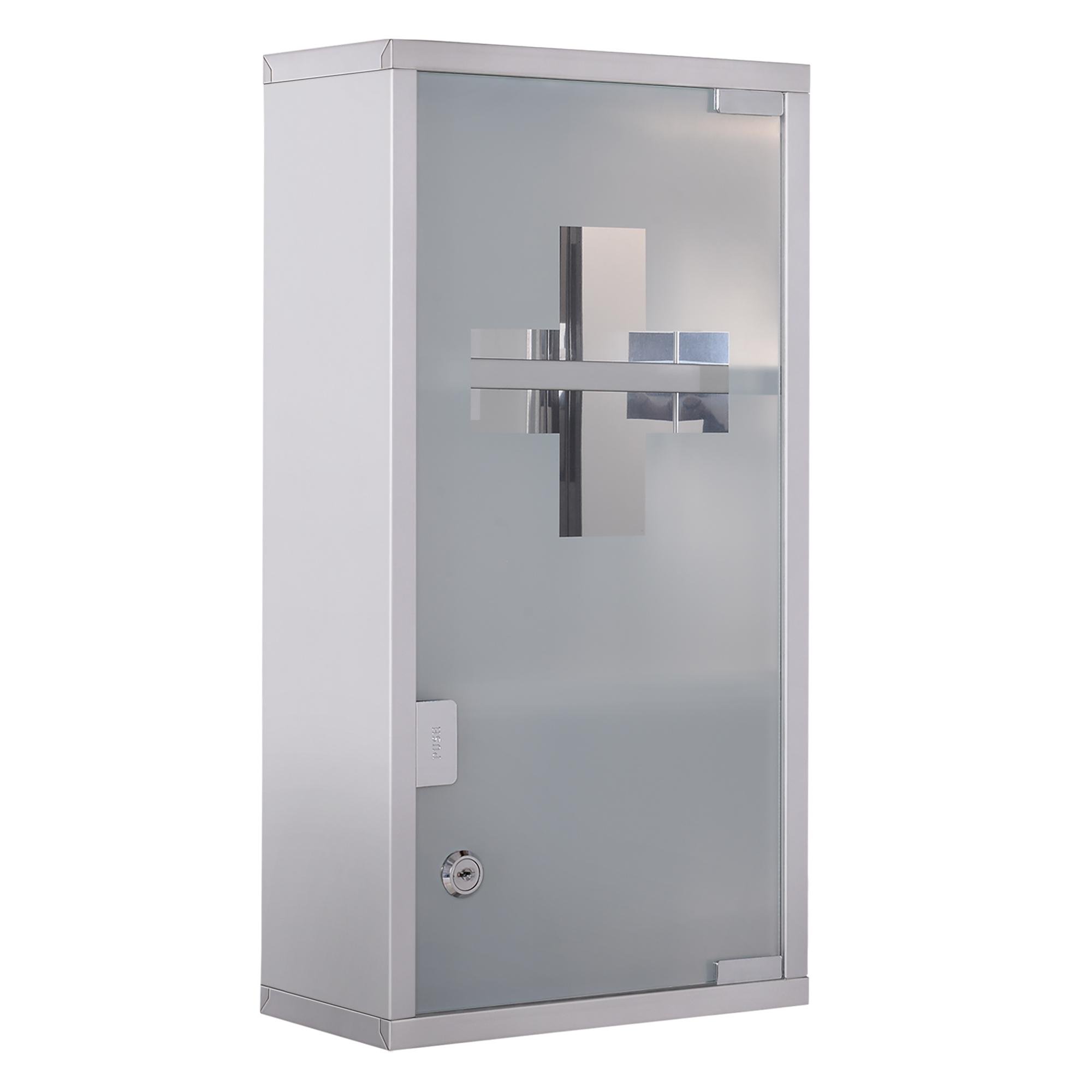 Silver 3 Tier Medicine Cabinet with Lockable Frosted Glass Door