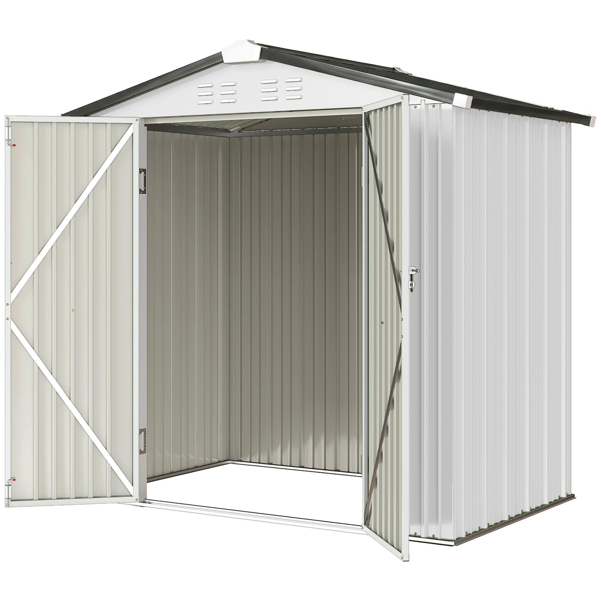 Silver White Metal Shed with Lockable Doors, 6.5 x 4 ft
