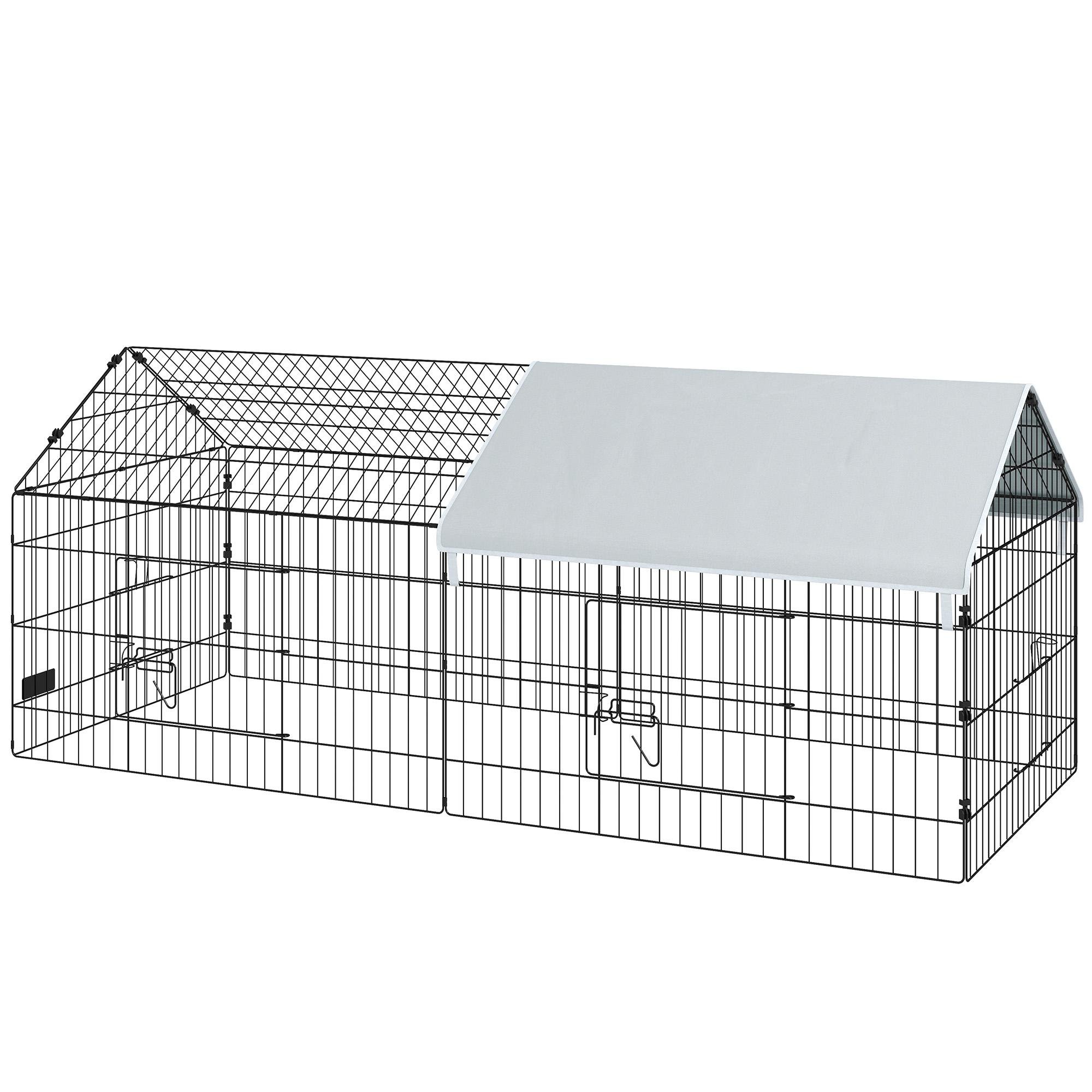 Silver Steel Animal Cage with Shade Roof, 72.8 in