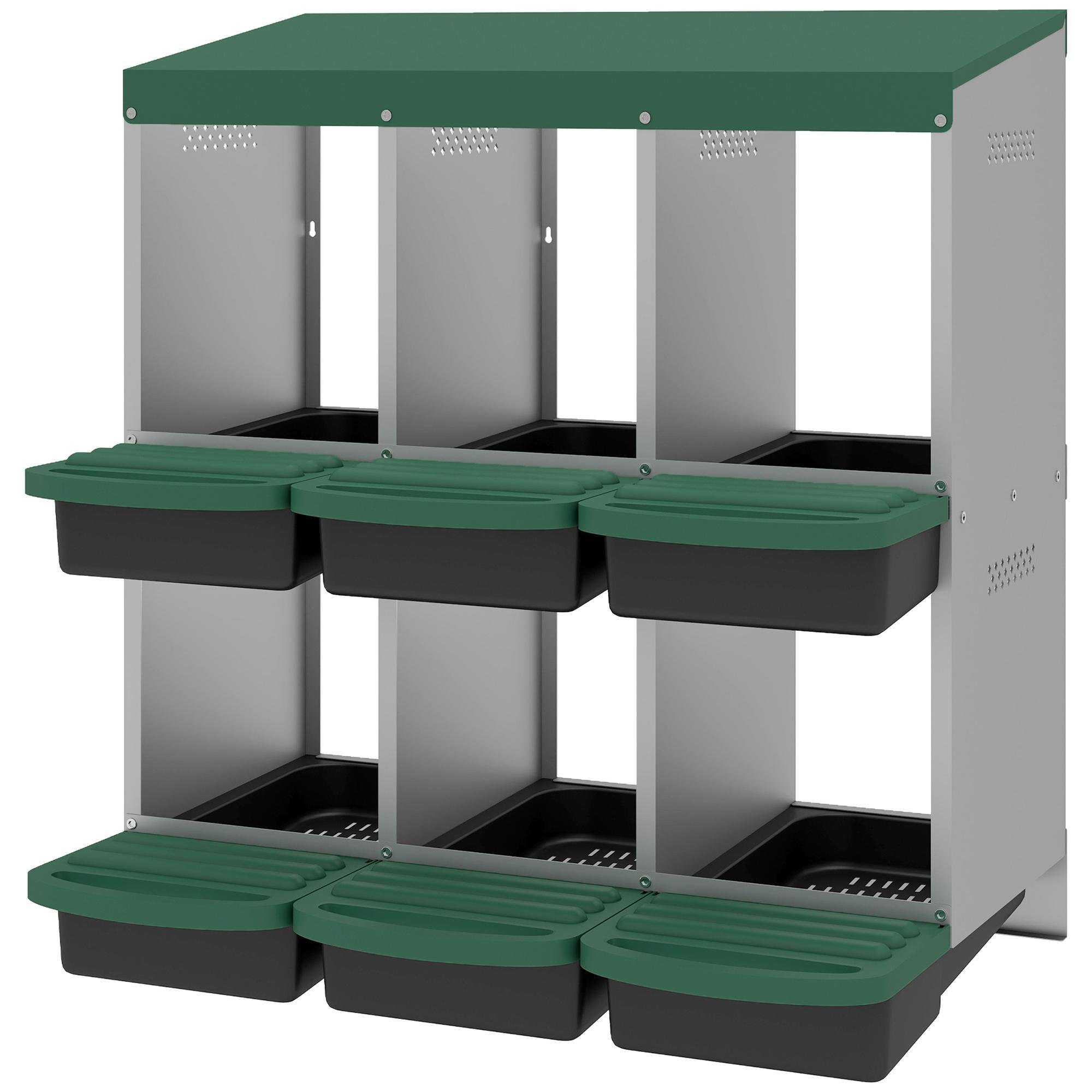 Six Compartment Metal Nesting Box with Roll-Away Tray