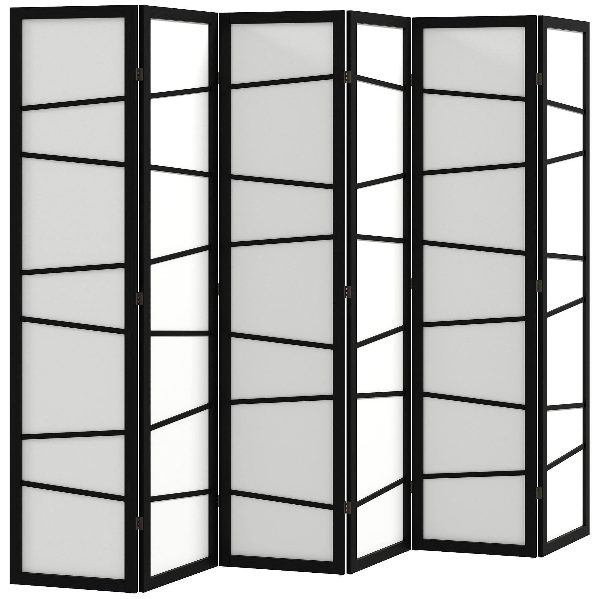 White Six Panel Room Divider with Paulownia Wood Frame