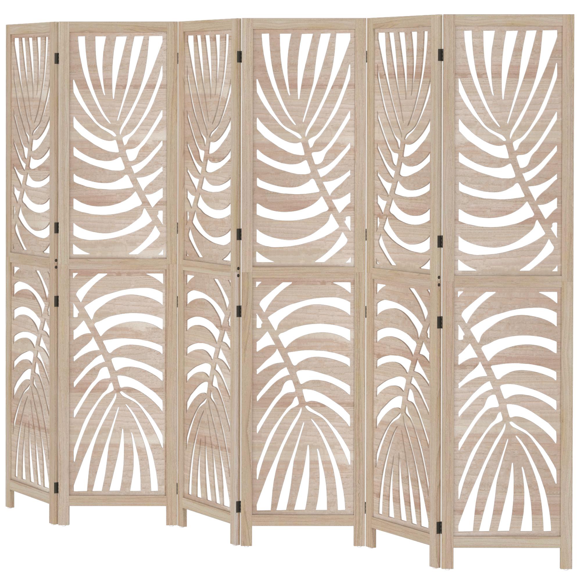 Natural Wood Palm Leaf Divider, Detachable 6-Panel Screen