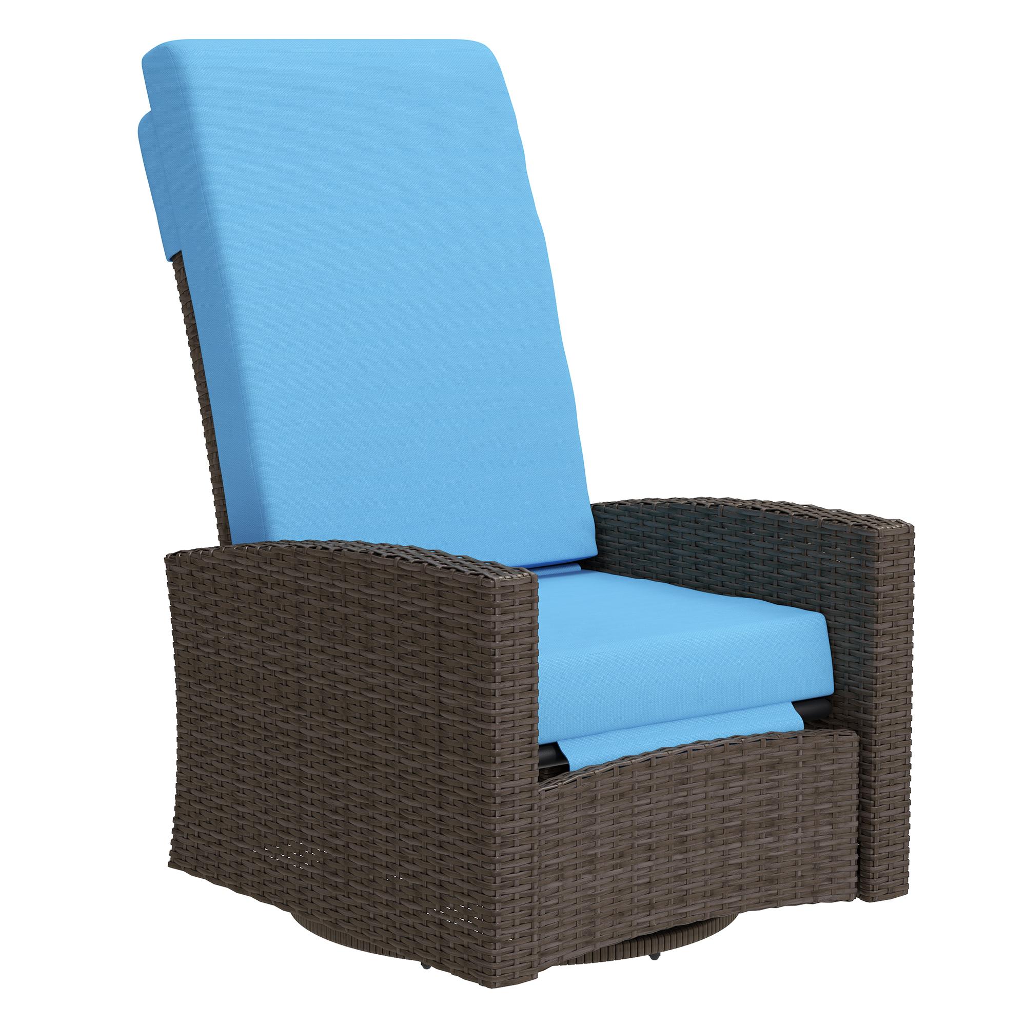 Sky Blue PE Rattan Recliner with 360° Swivel for Patio