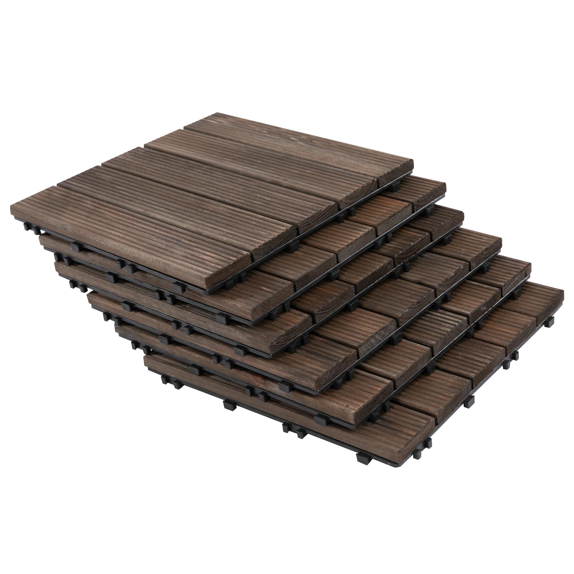 Black Fir Wood Deck Tiles, 27-Piece Interlocking Set