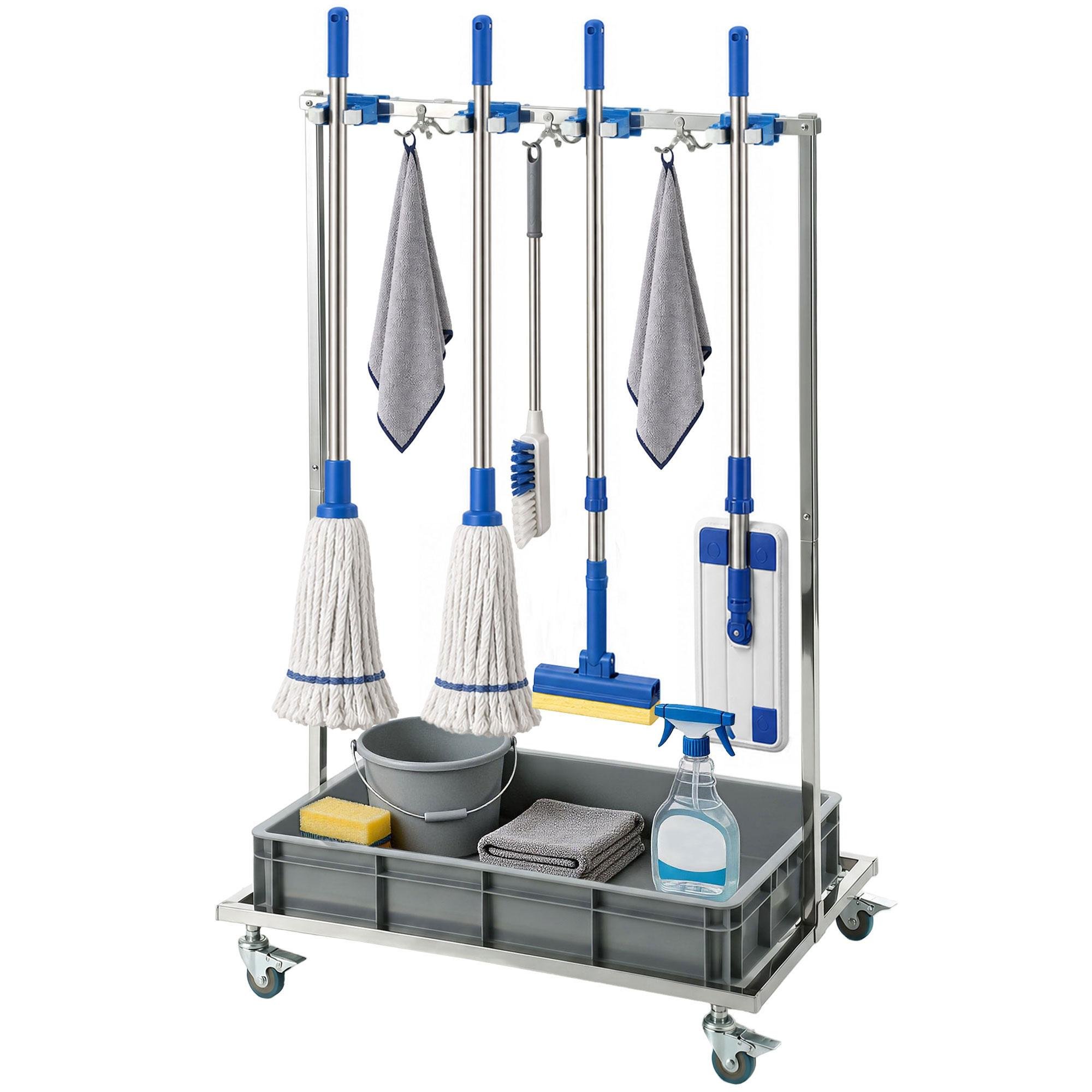 Stainless Steel Cleaning Cart with Drip Tray, 66 lb Capacity