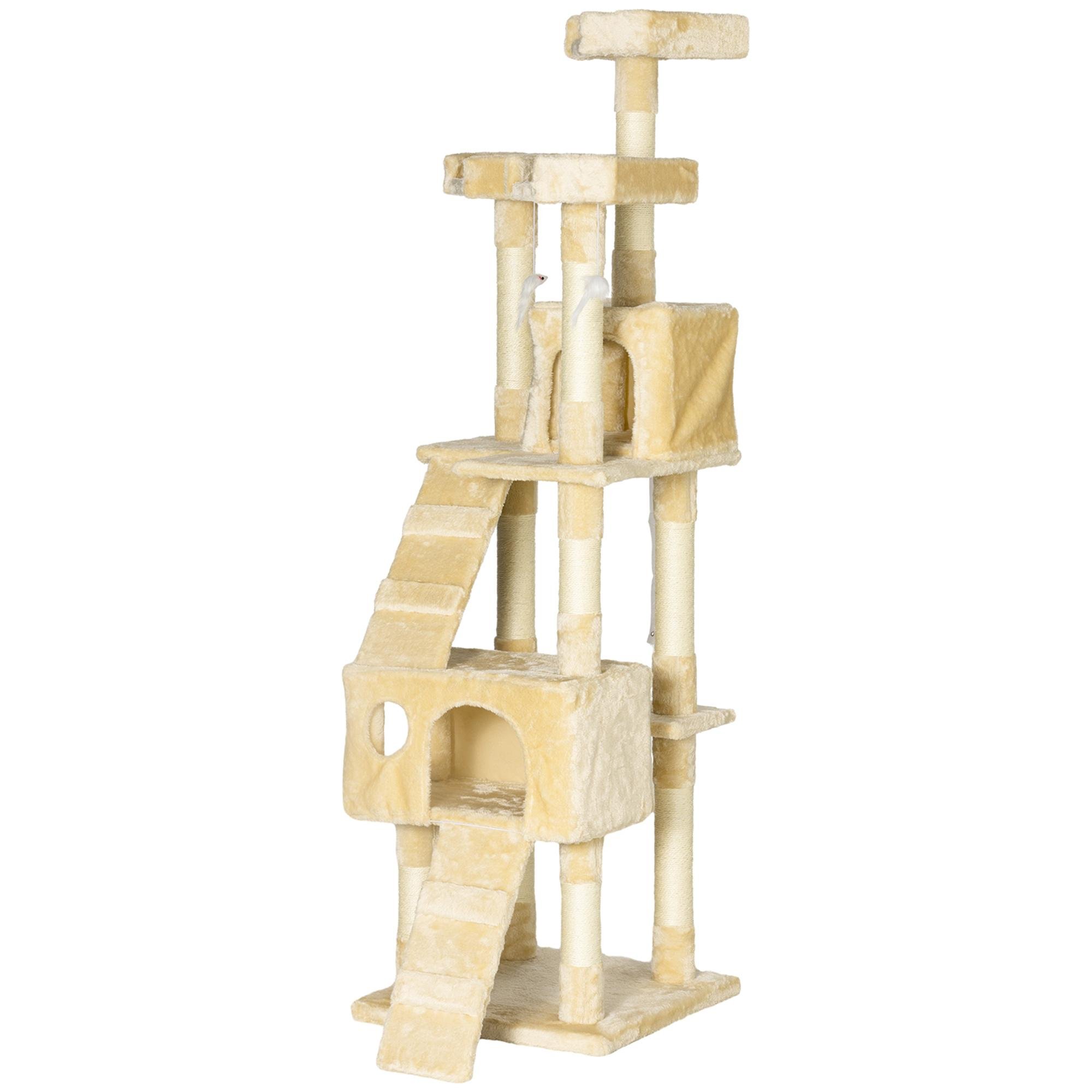 68 inch beige cat tower with multiple perches